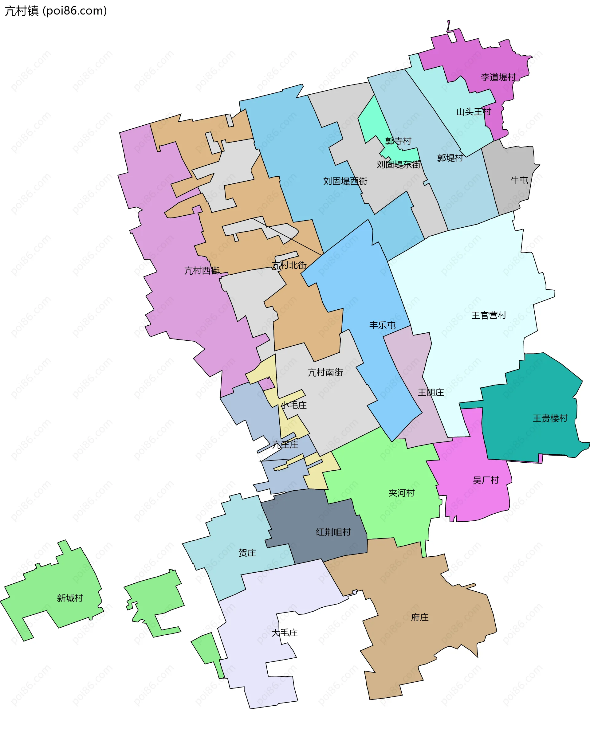 亢村镇边界地图(五级行政区划)