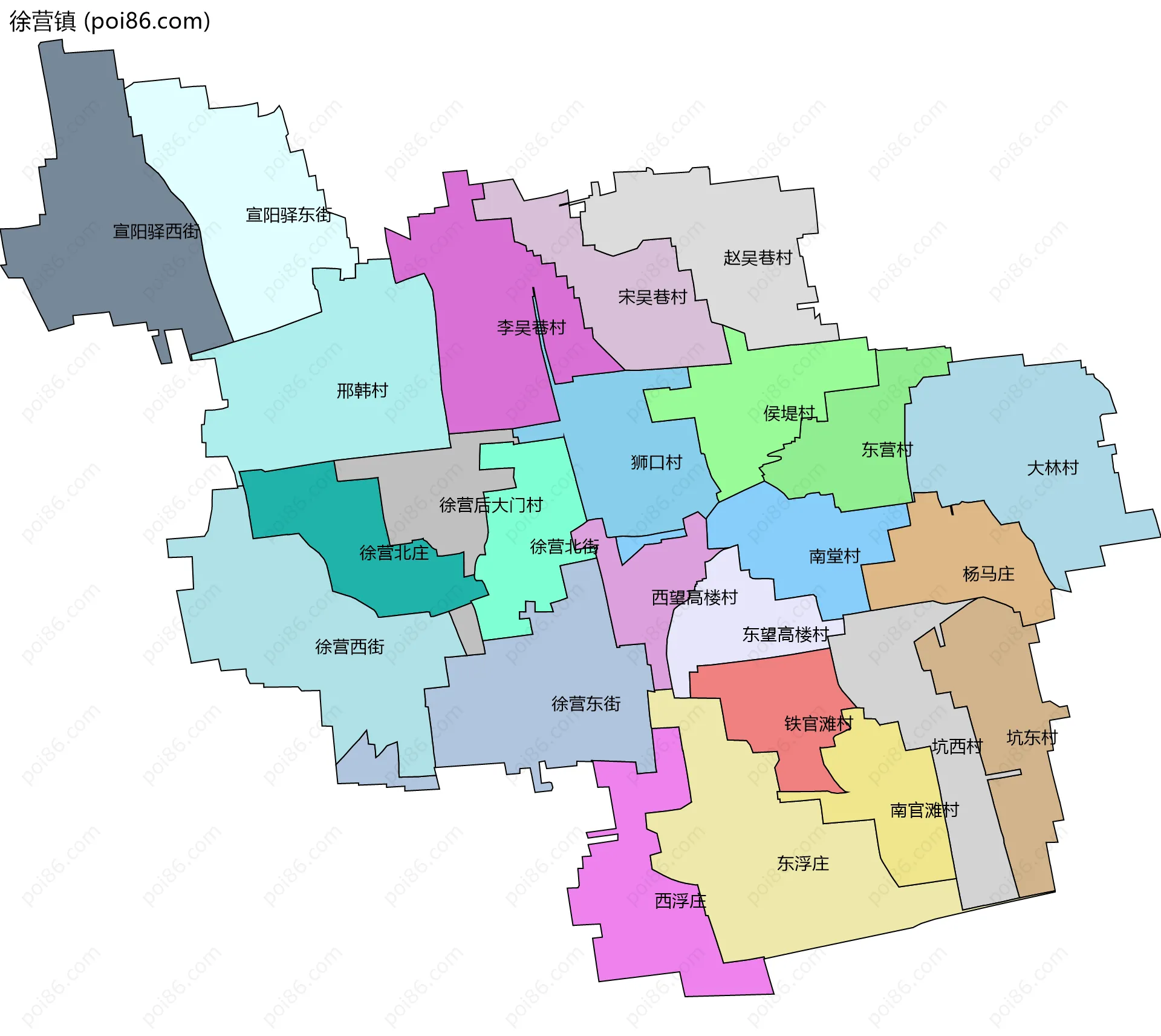 徐营镇边界地图(五级行政区划)