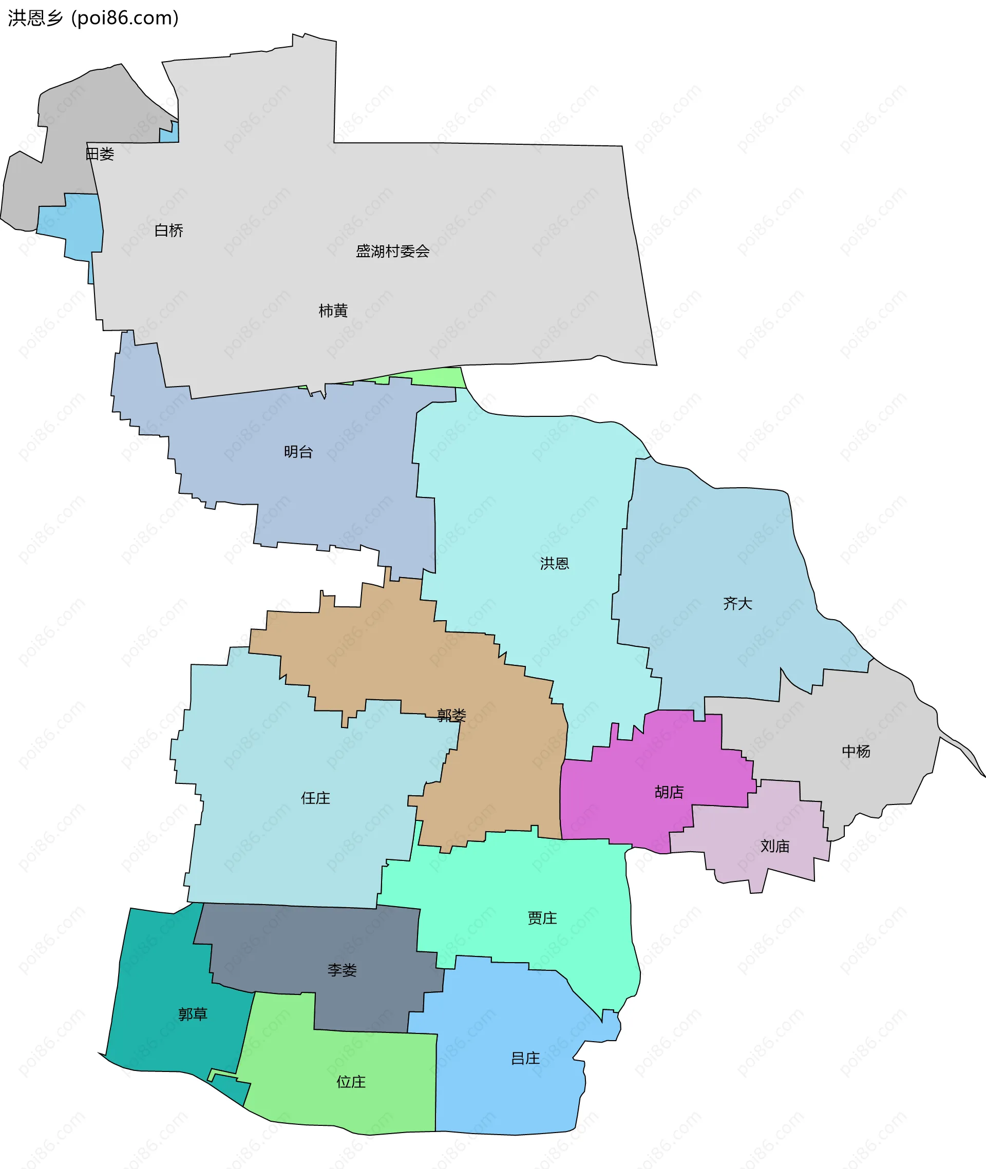 洪恩乡边界地图(五级行政区划)