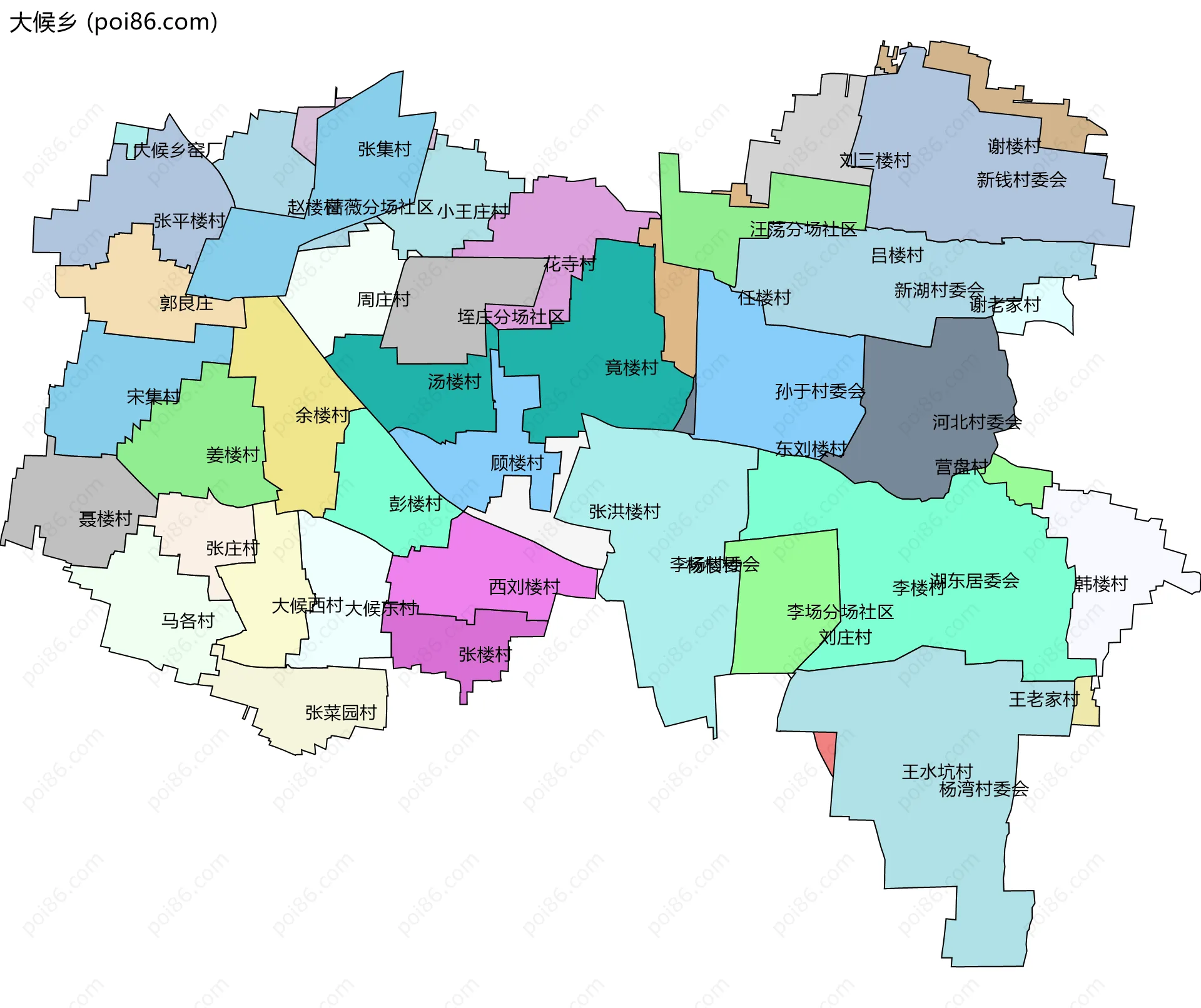 大候乡边界地图(五级行政区划)