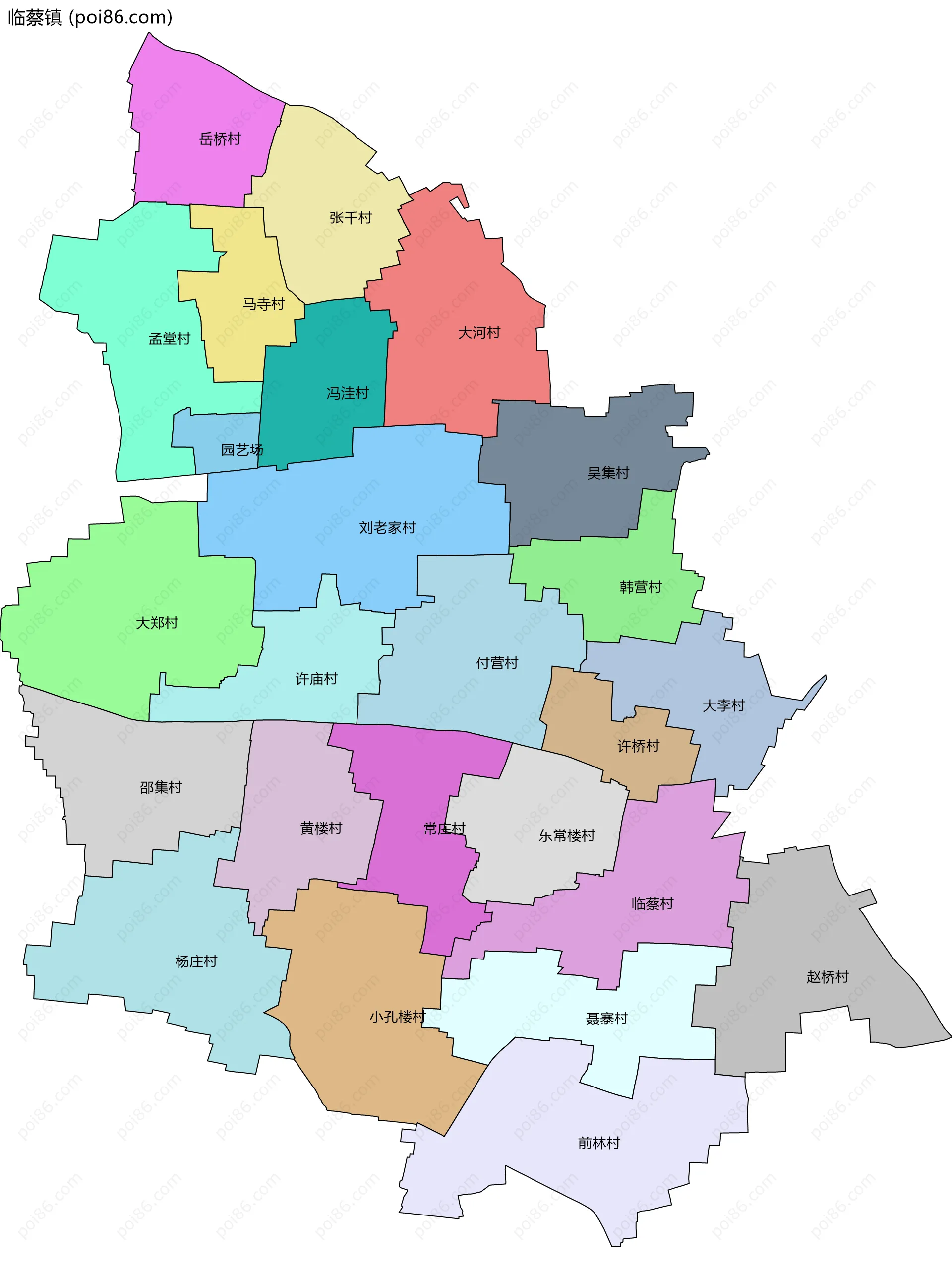 临蔡镇边界地图(五级行政区划)