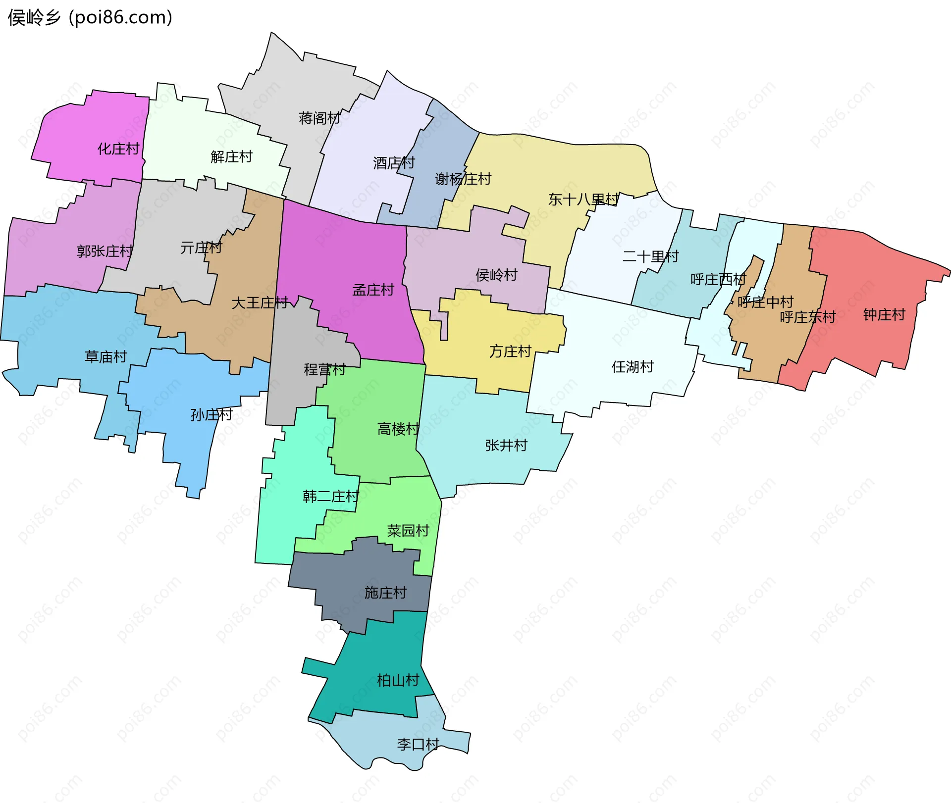 侯岭乡边界地图(五级行政区划)