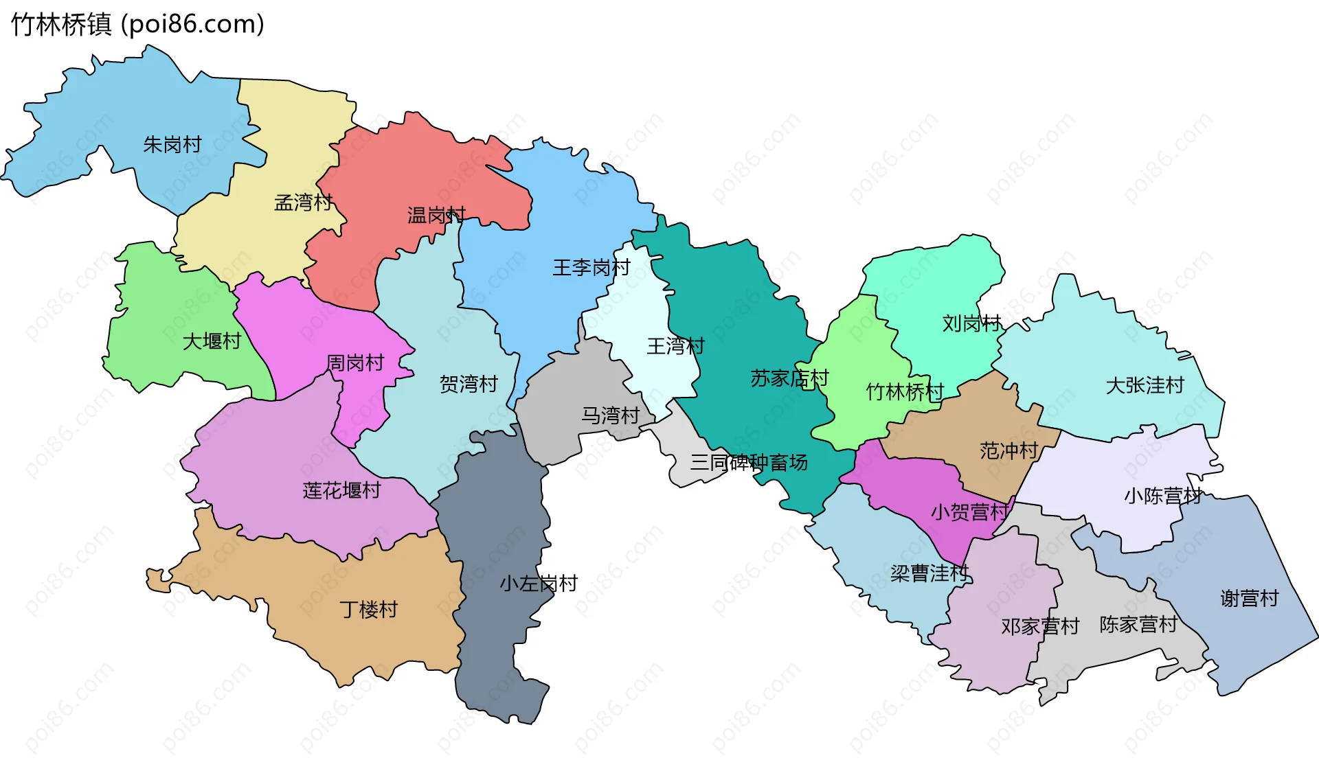 竹林桥镇边界地图(五级行政区划)