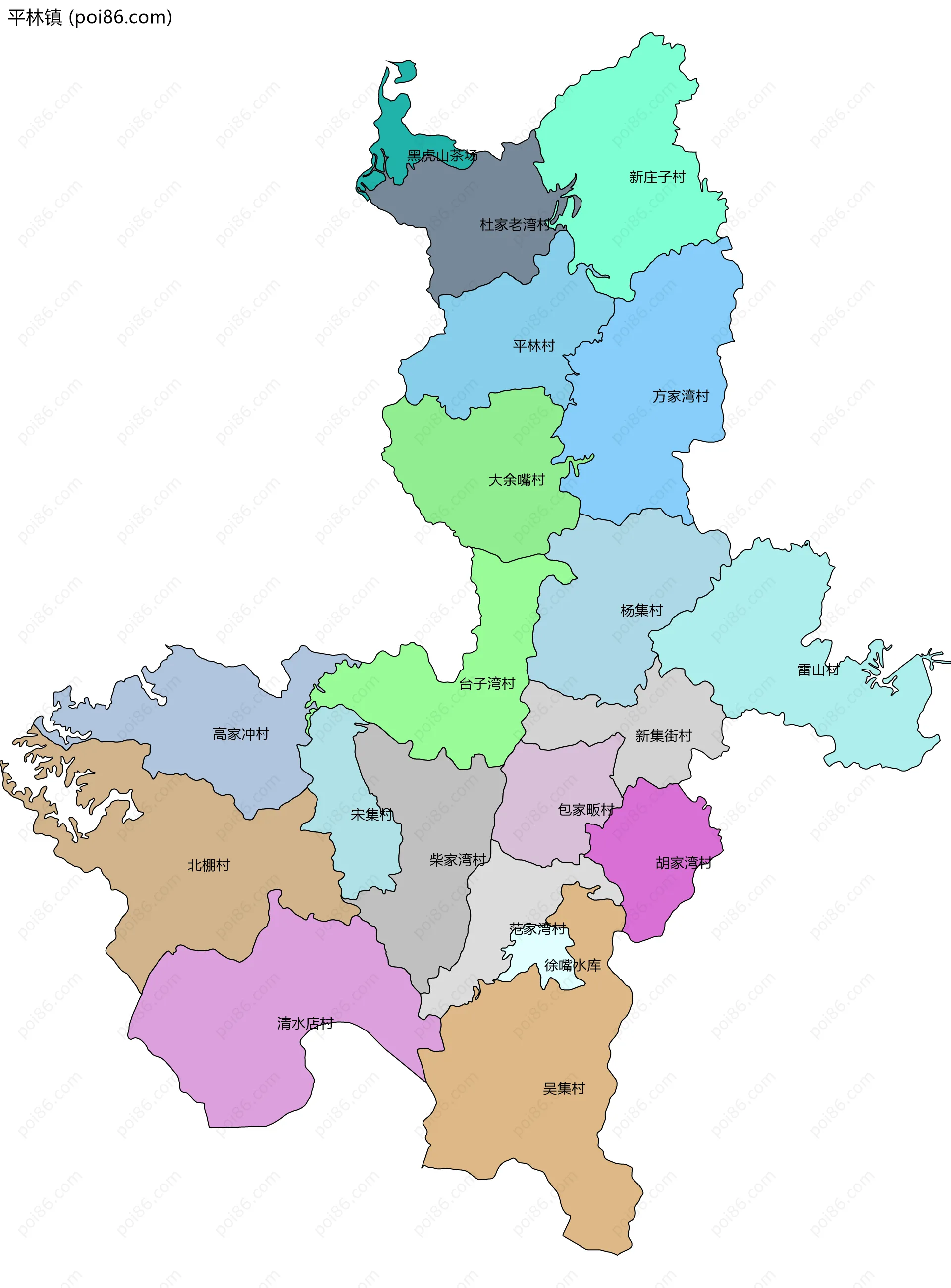 平林镇边界地图(五级行政区划)