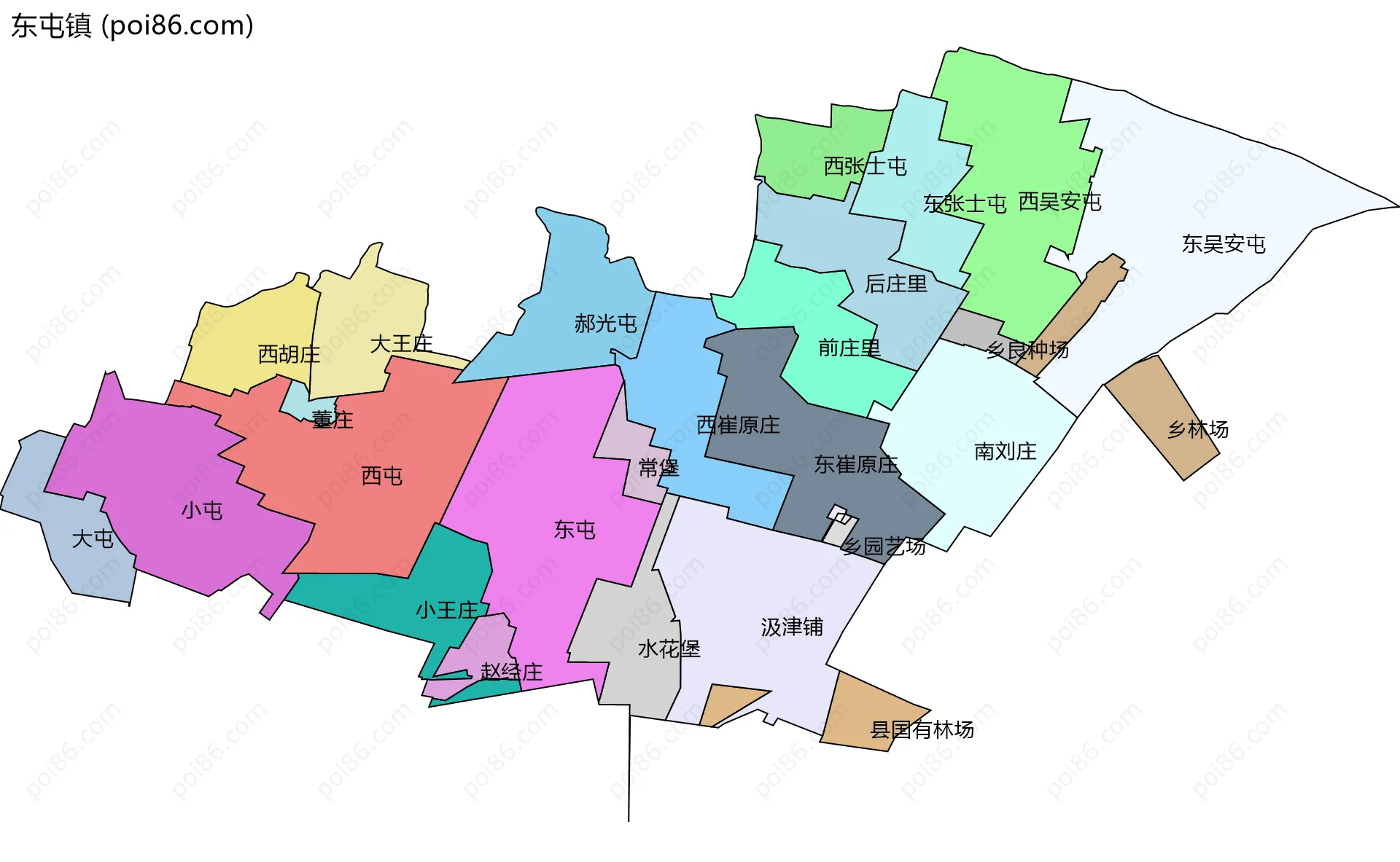 东屯镇边界地图(五级行政区划)