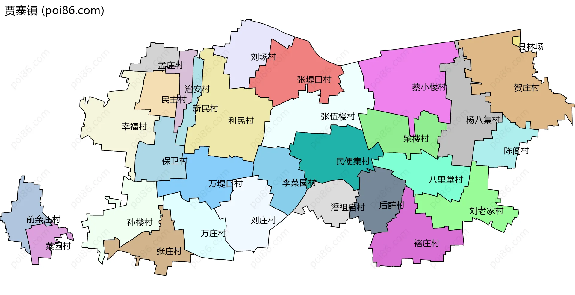 贾寨镇边界地图(五级行政区划)