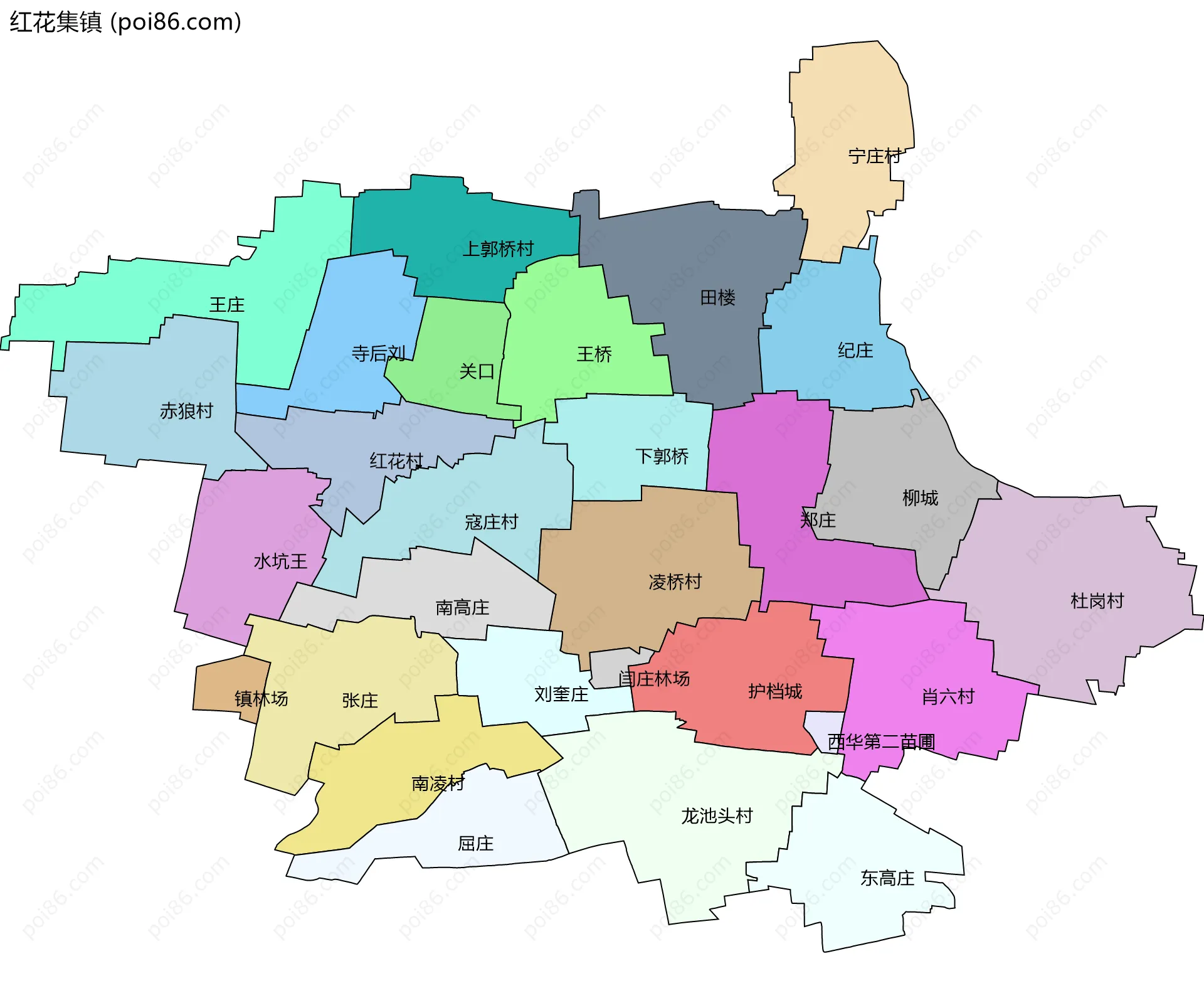 红花集镇边界地图(五级行政区划)