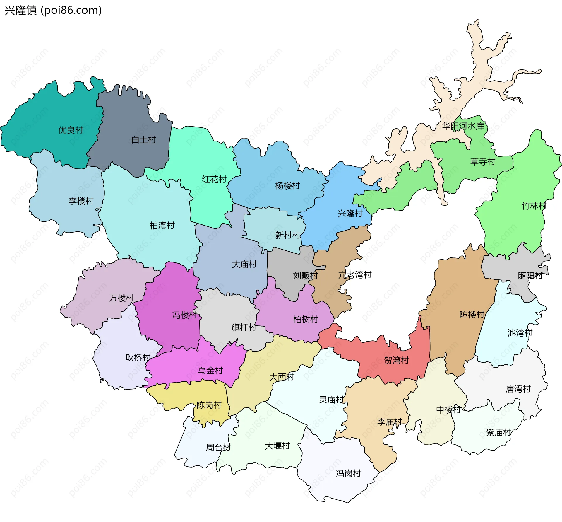 兴隆镇边界地图(五级行政区划)