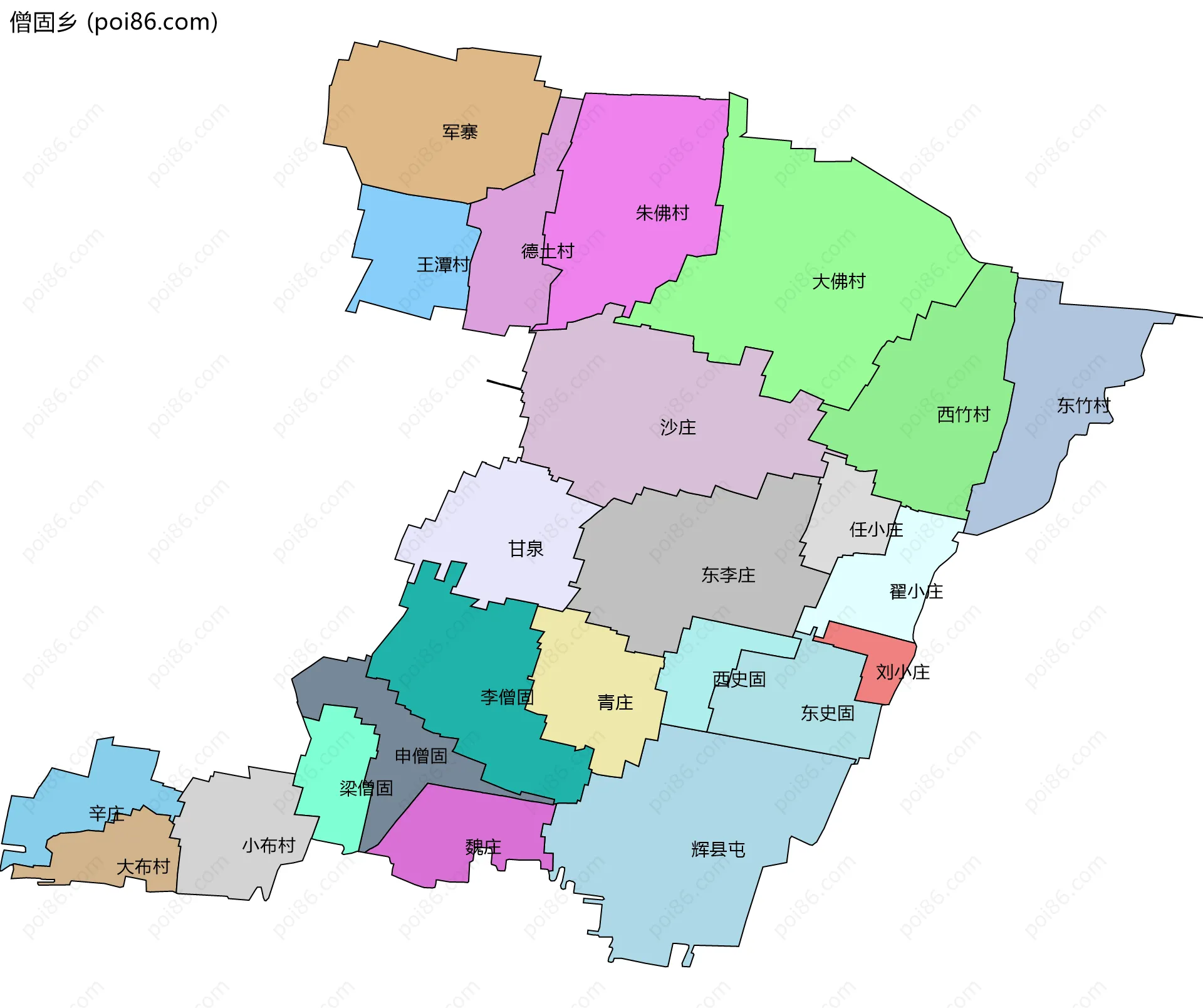 僧固乡边界地图(五级行政区划)