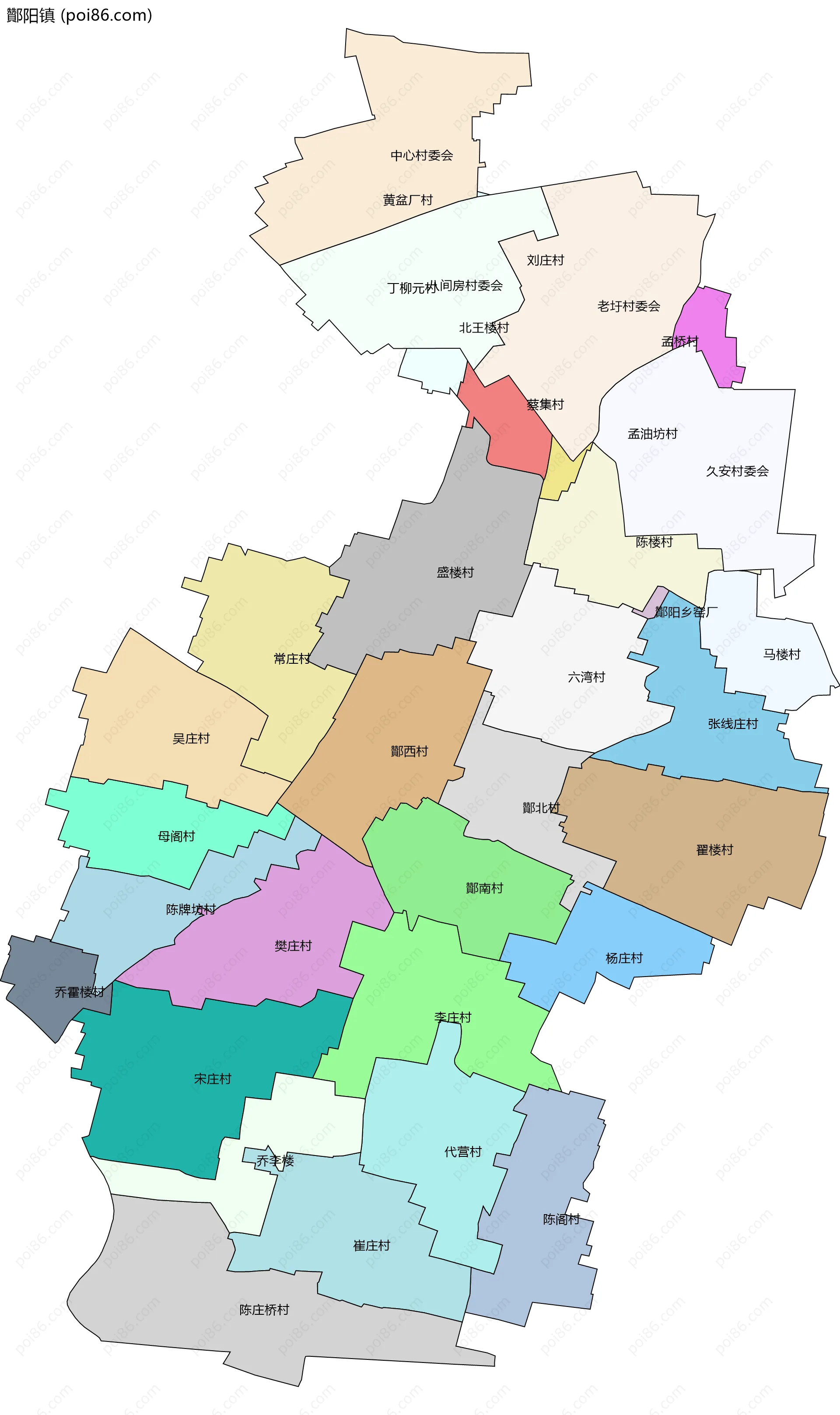 酇阳镇边界地图(五级行政区划)