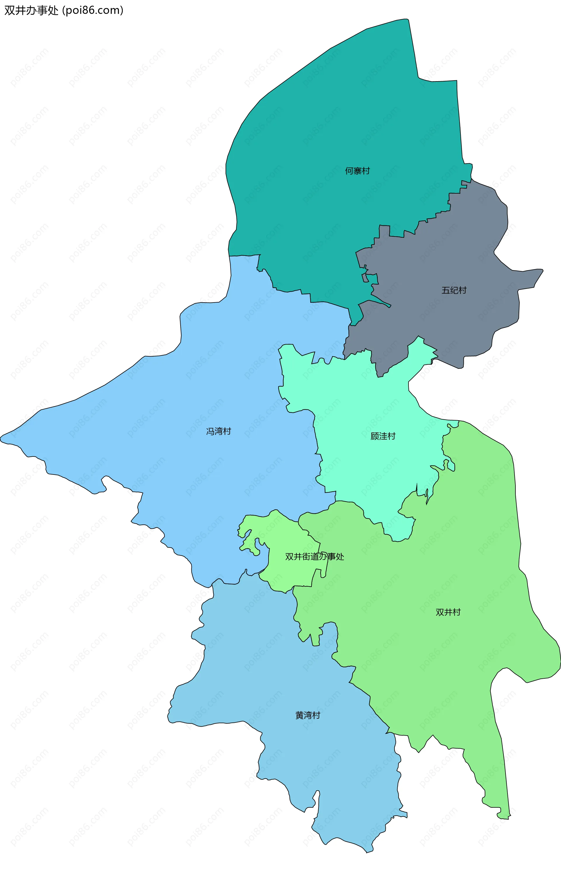 双井办事处边界地图(五级行政区划)