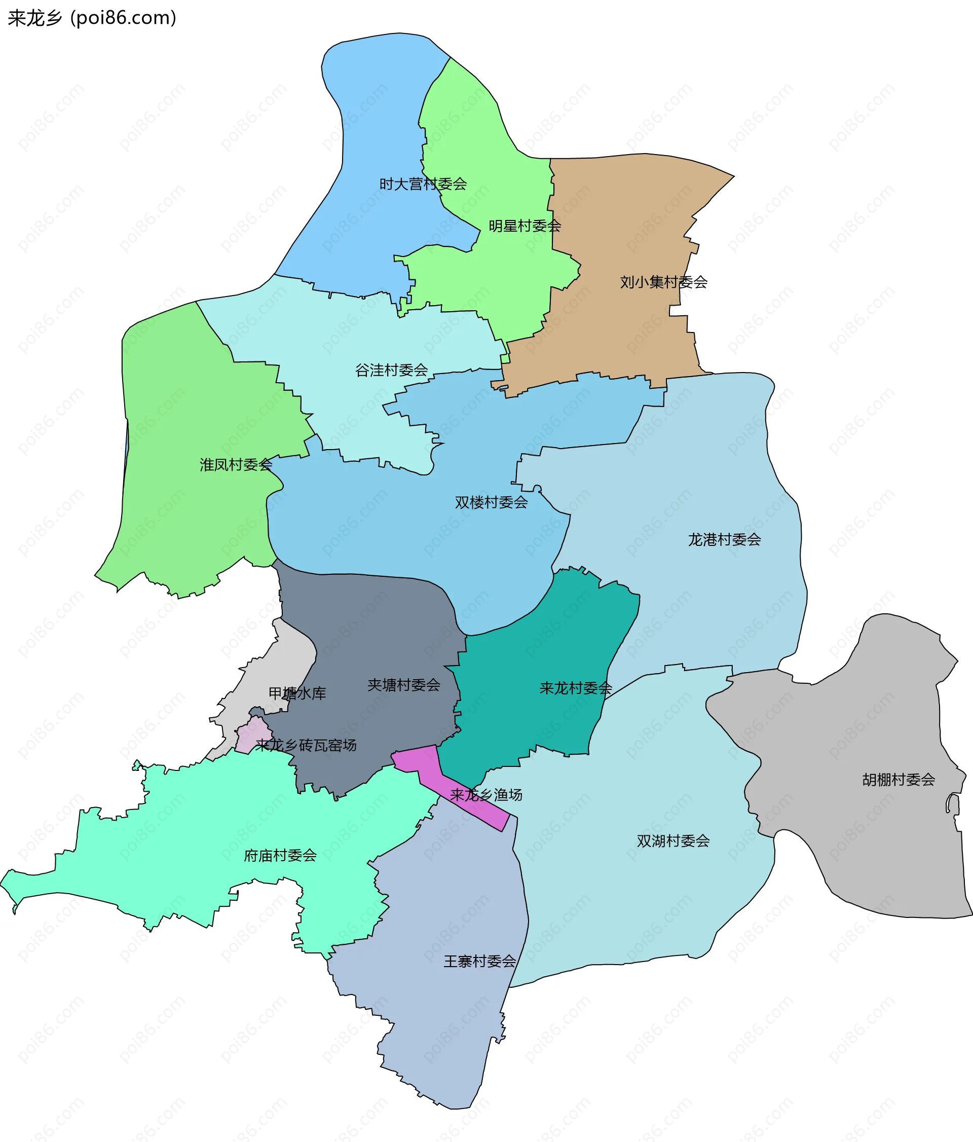 来龙乡边界地图(五级行政区划)