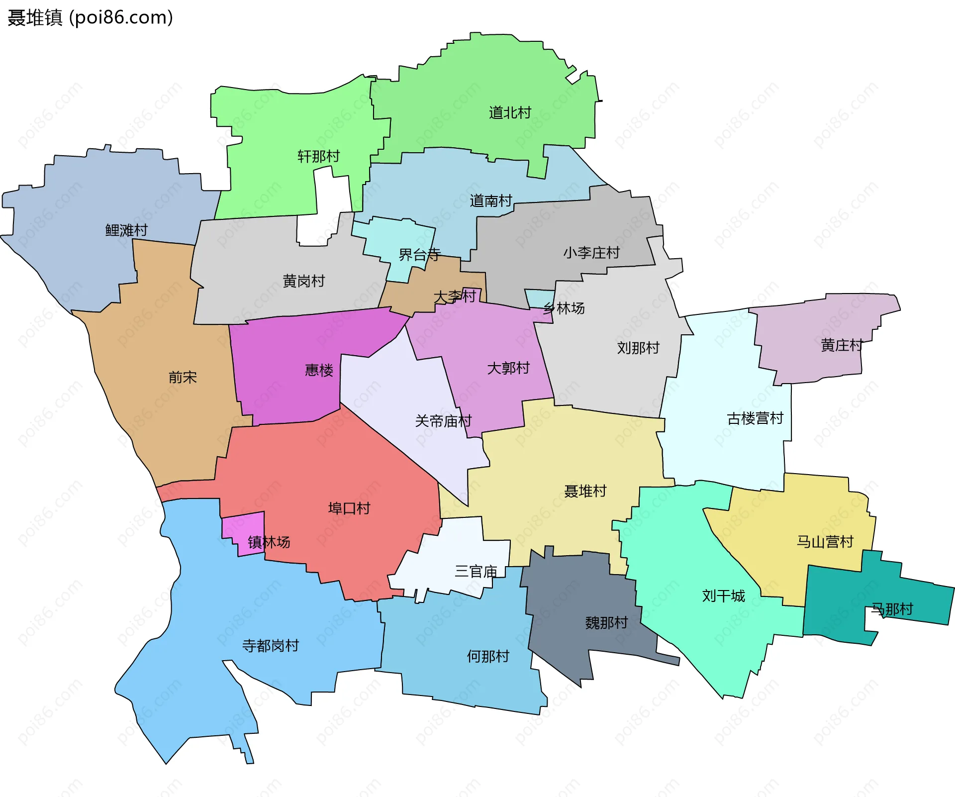 聂堆镇边界地图(五级行政区划)