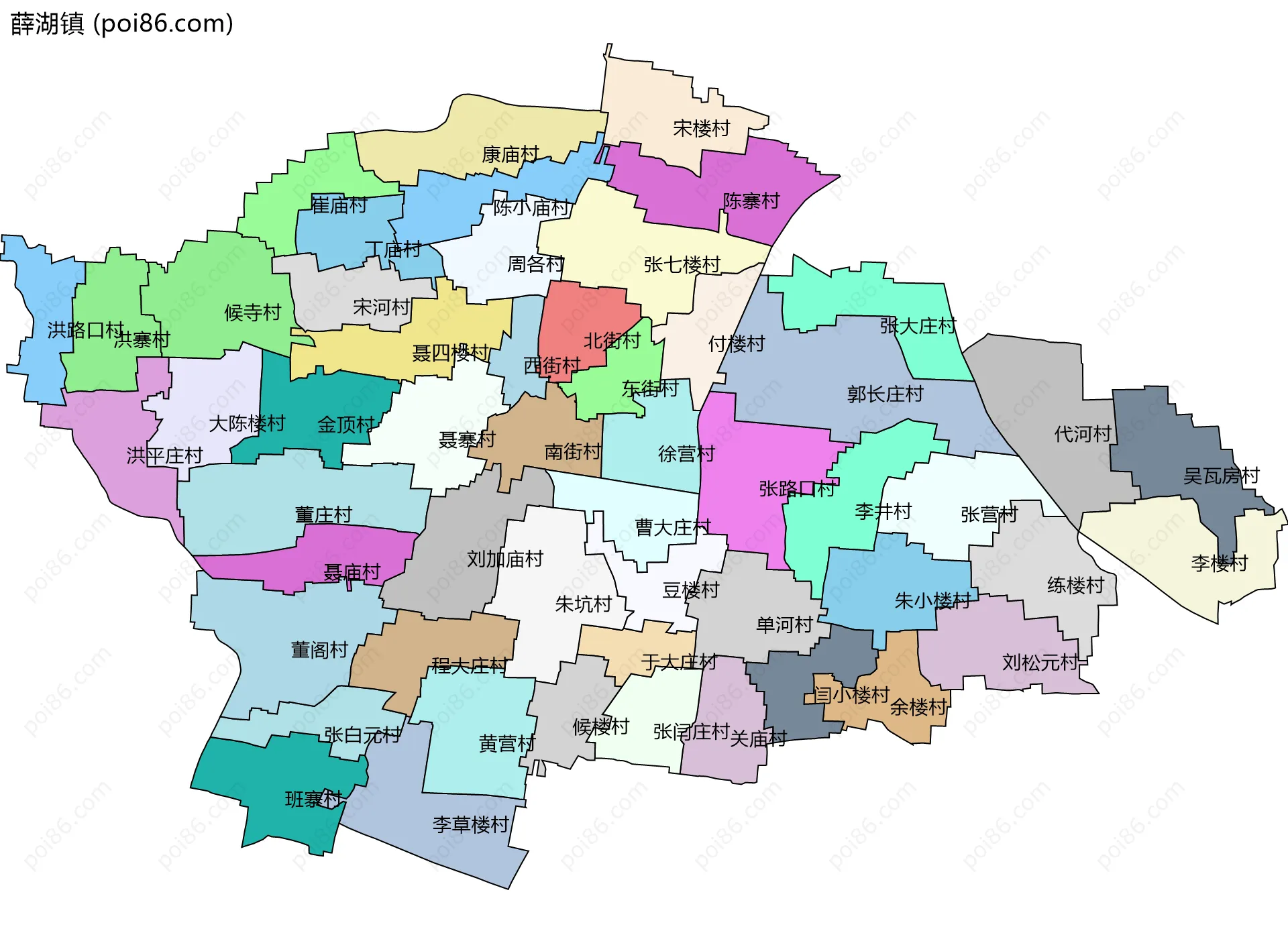 薛湖镇边界地图(五级行政区划)