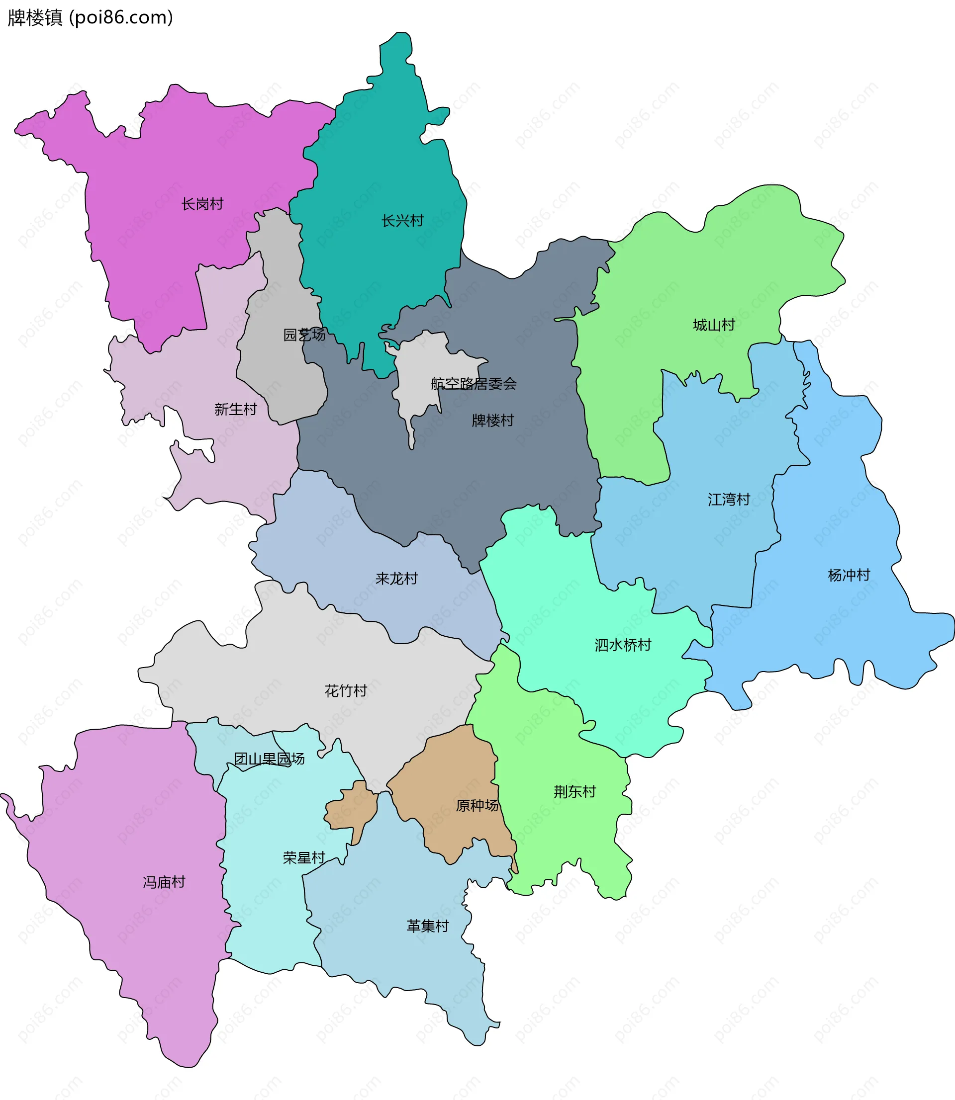 牌楼镇边界地图(五级行政区划)