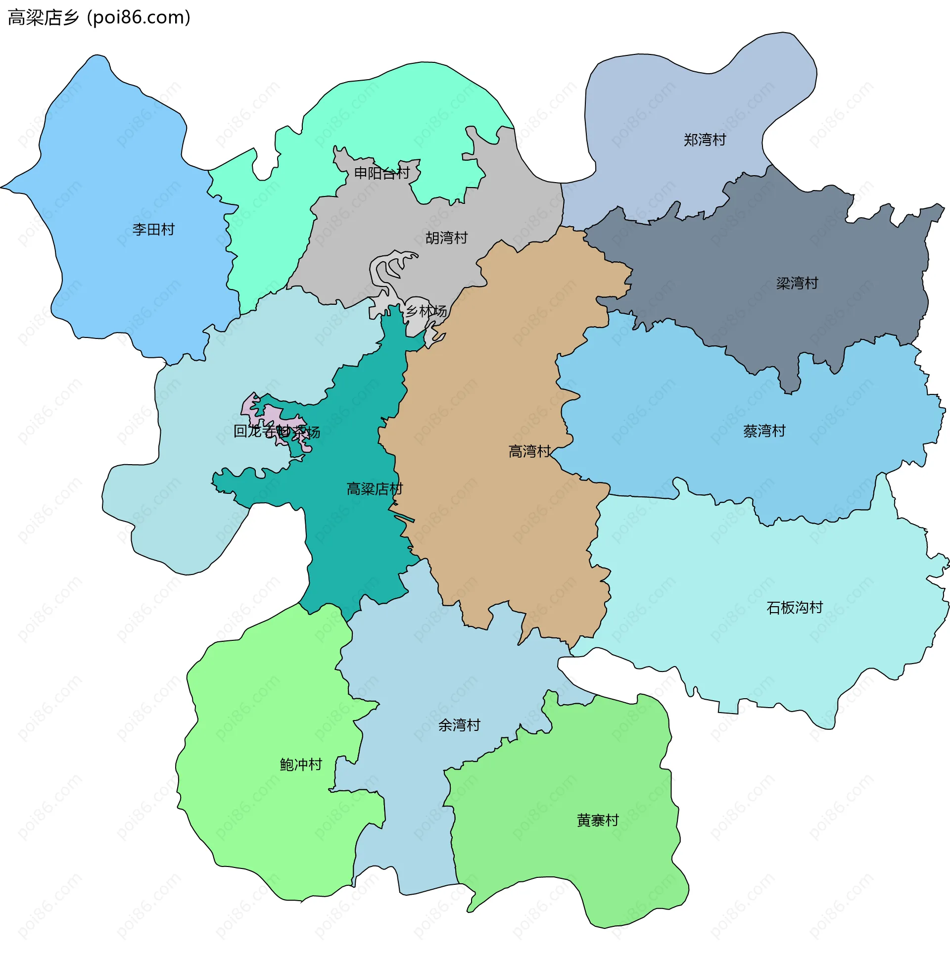 高梁店乡边界地图(五级行政区划)