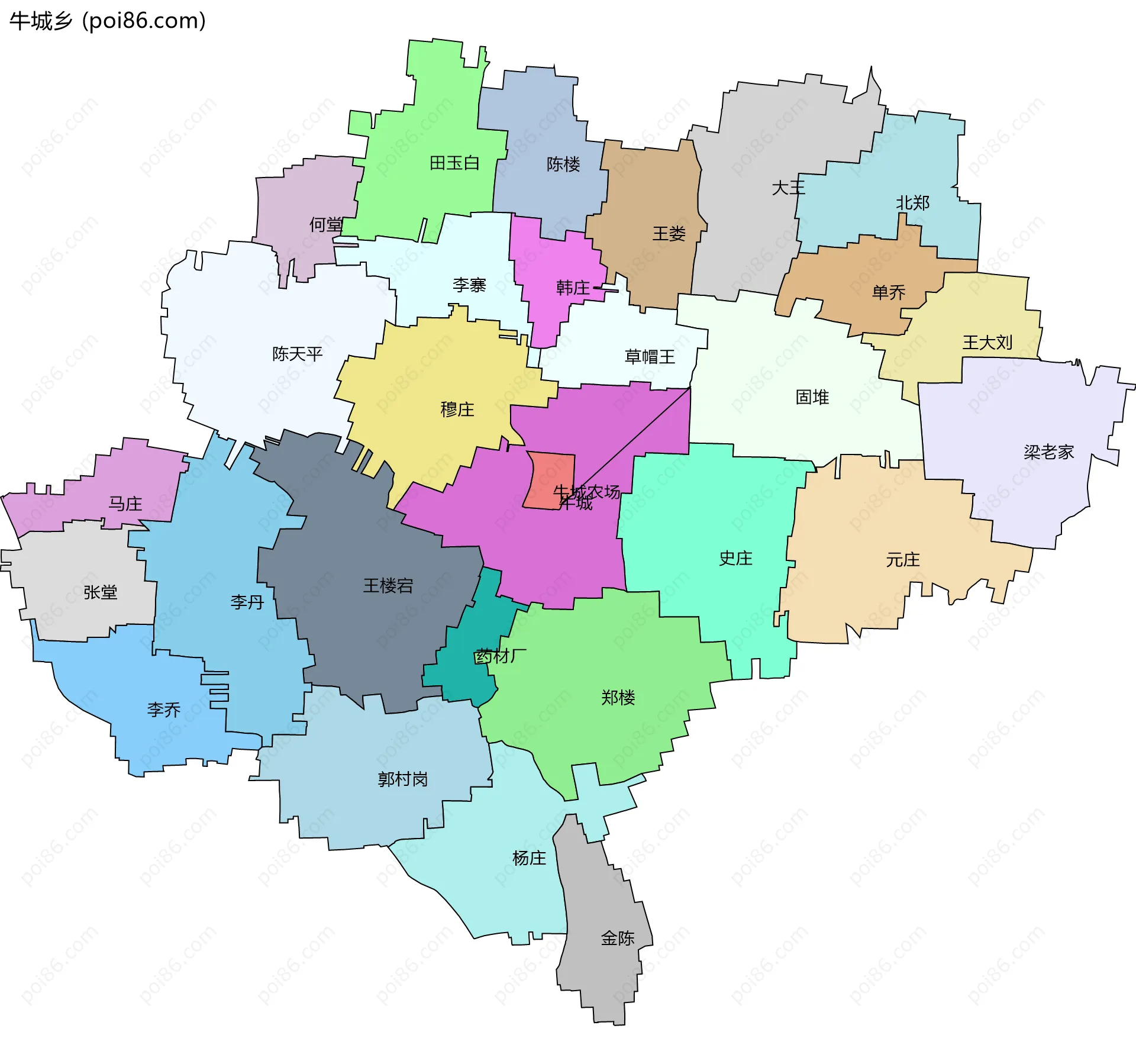 牛城乡边界地图(五级行政区划)