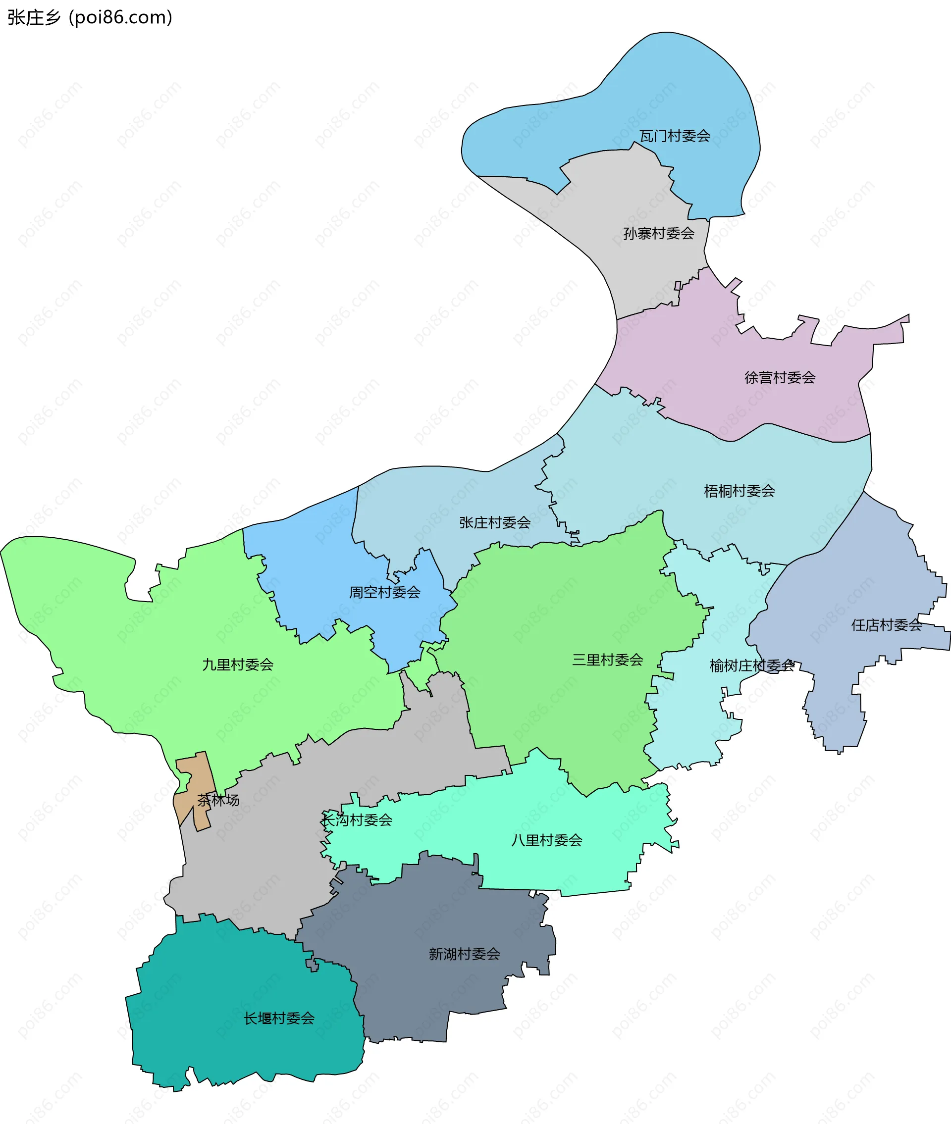 张庄乡边界地图(五级行政区划)