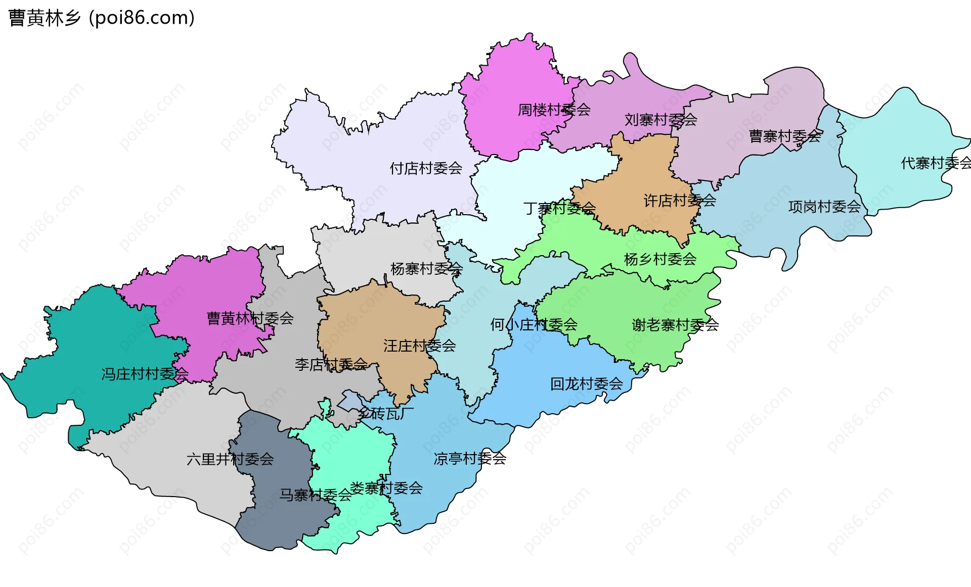 曹黄林乡边界地图(五级行政区划)