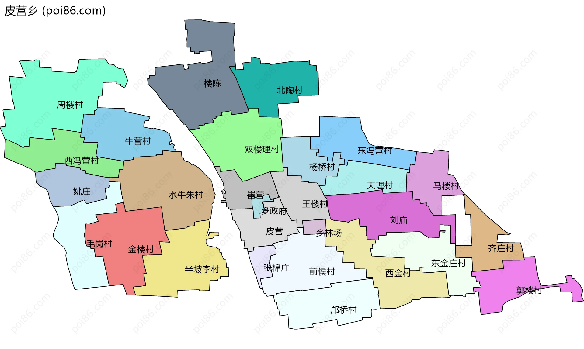 皮营乡边界地图(五级行政区划)