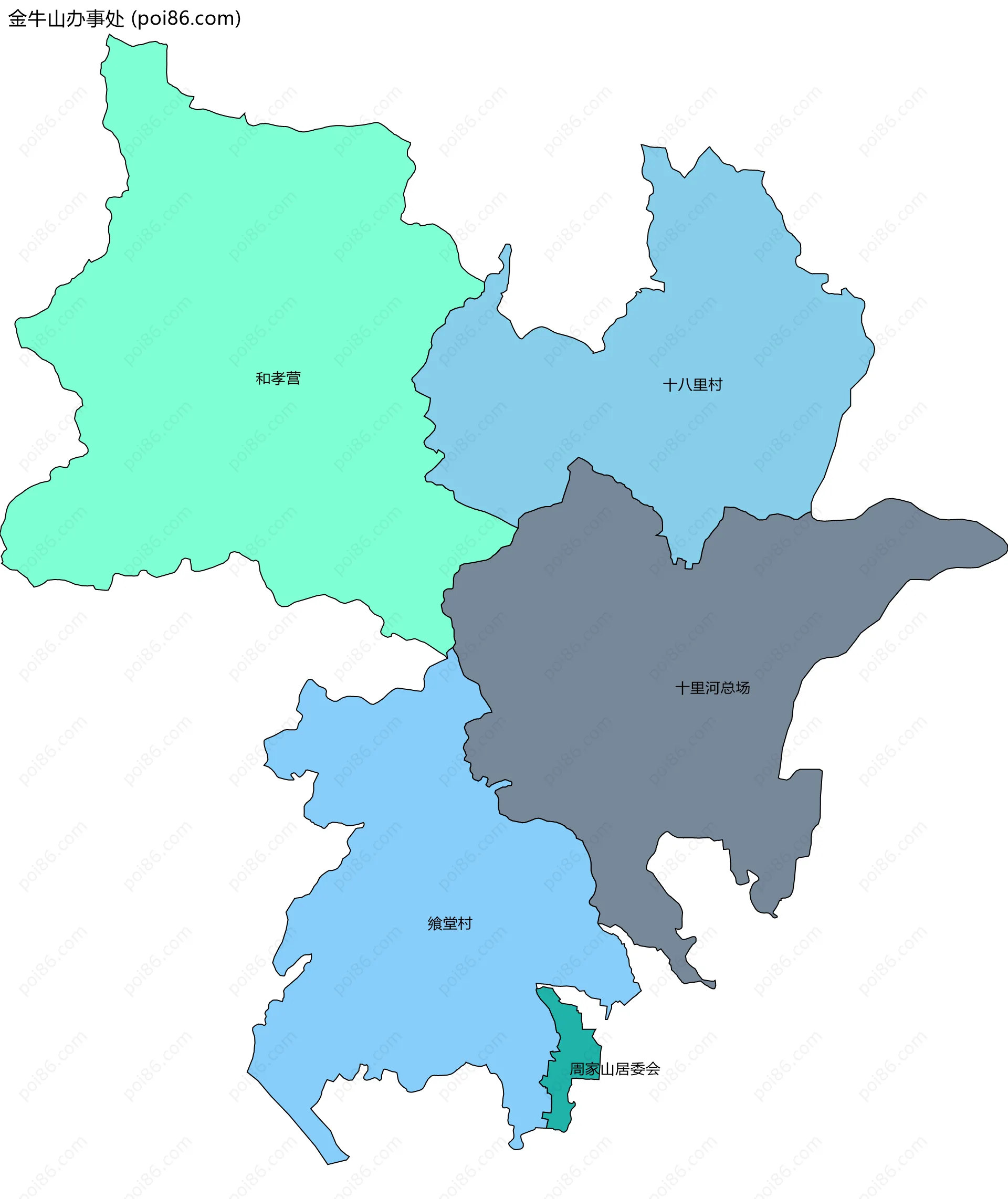 金牛山办事处边界地图(五级行政区划)