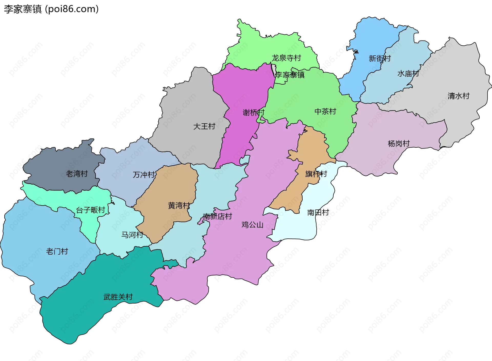 李家寨镇边界地图(五级行政区划)