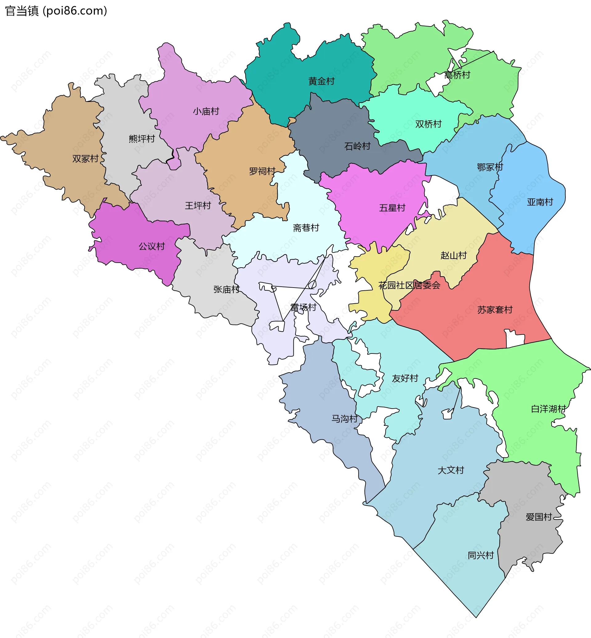 官当镇边界地图(五级行政区划)