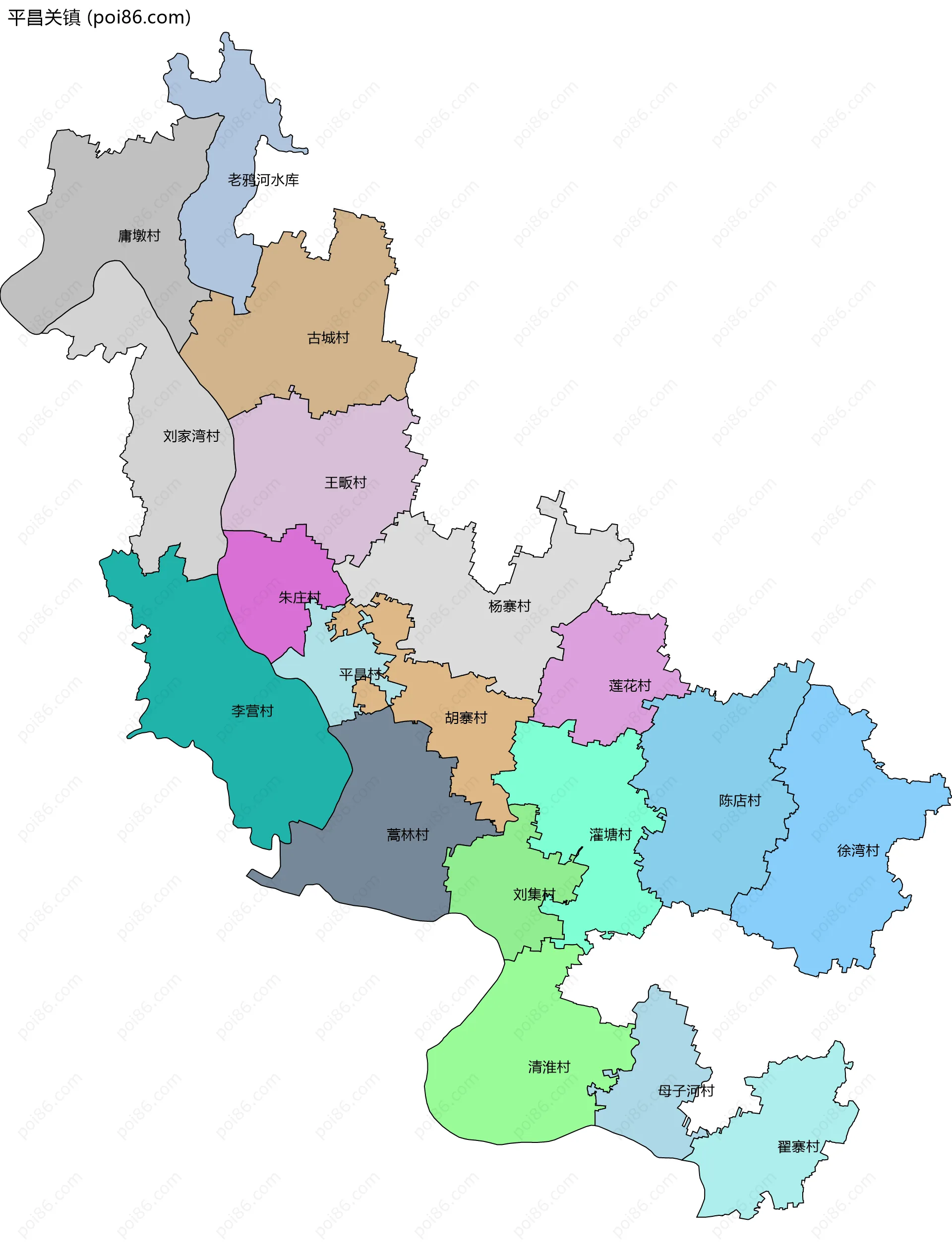 平昌关镇边界地图(五级行政区划)