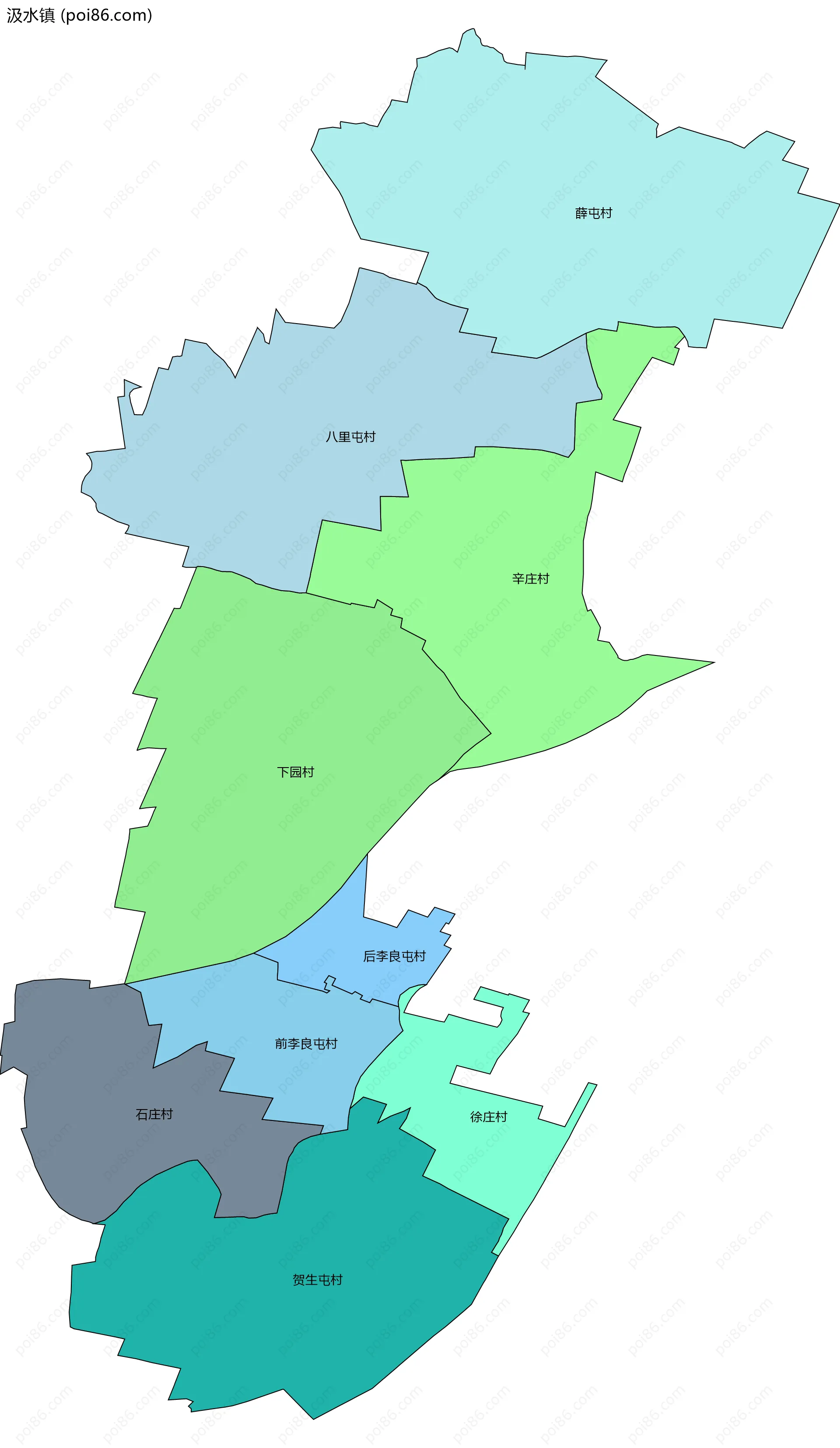 汲水镇边界地图(五级行政区划)