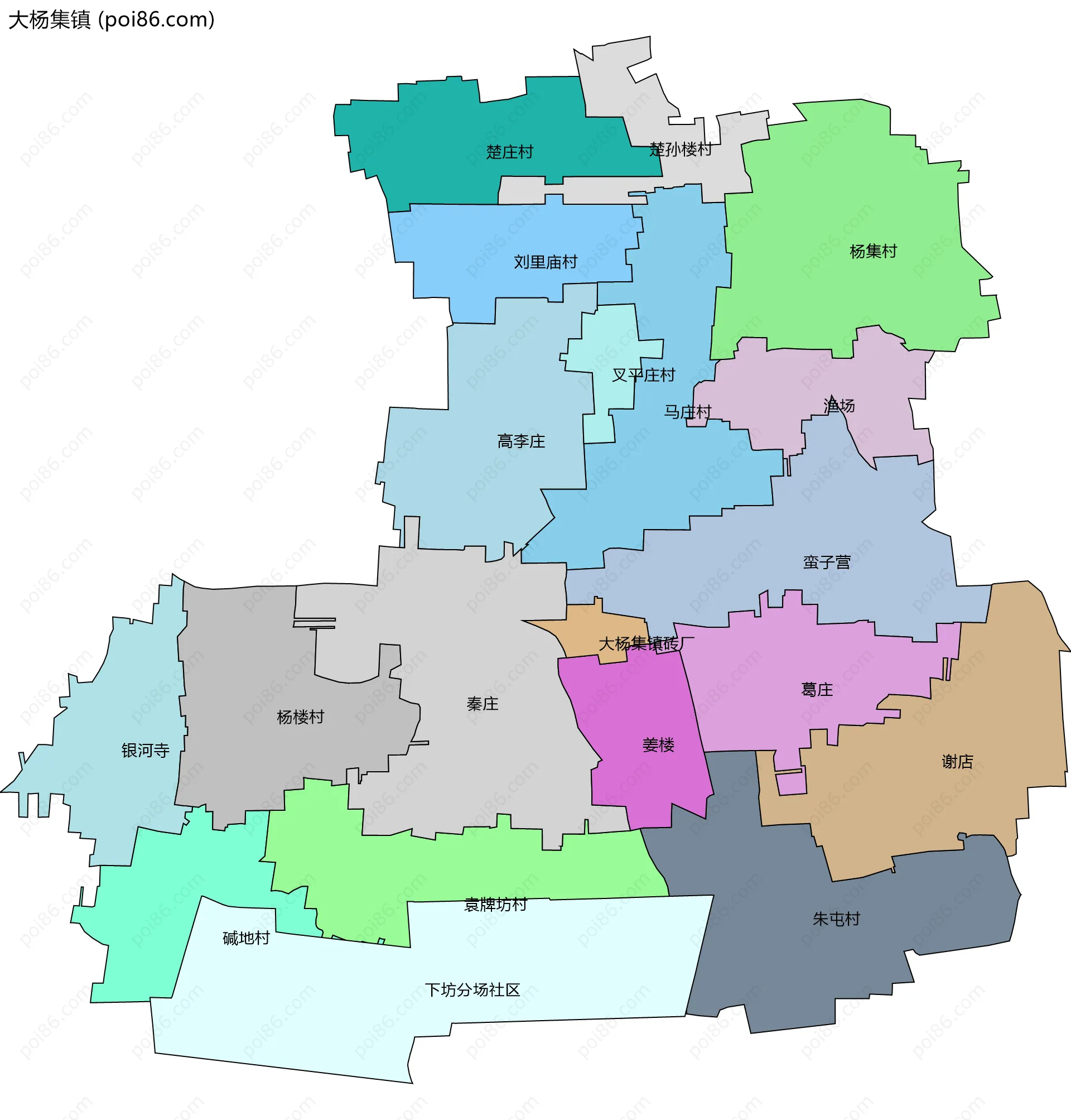 大杨集镇边界地图(五级行政区划)