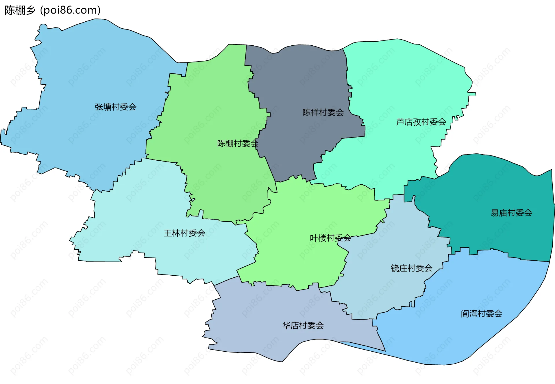 陈棚乡边界地图(五级行政区划)