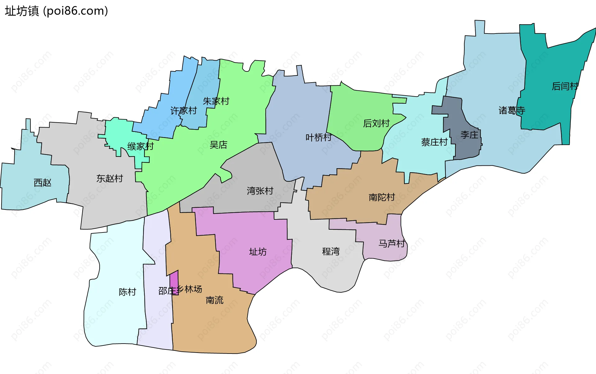 址坊镇边界地图(五级行政区划)