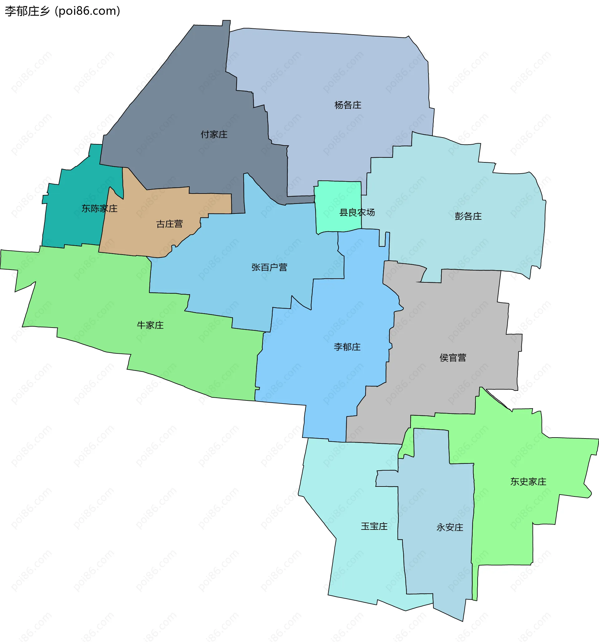 李郁庄乡边界地图(五级行政区划)