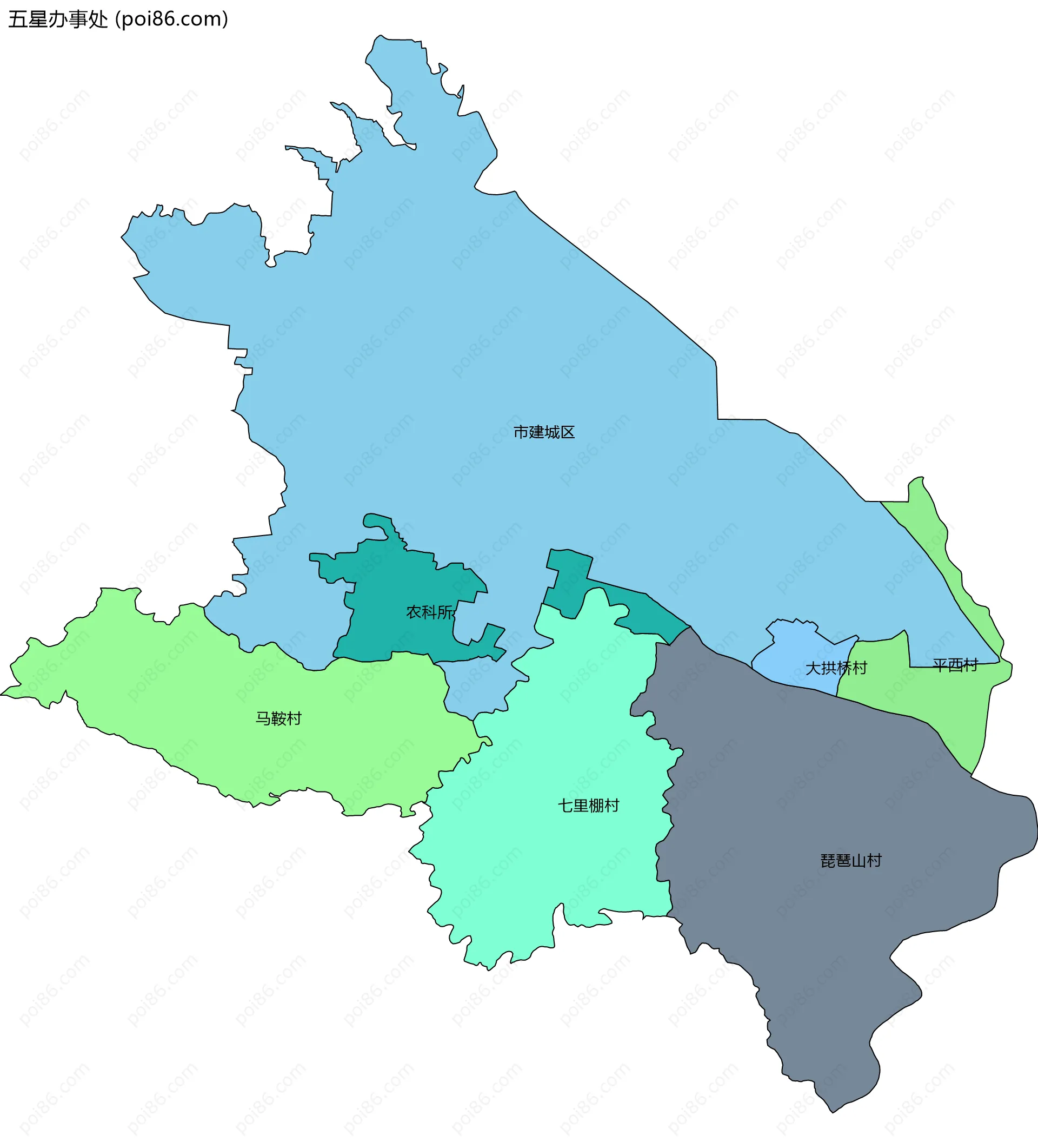 五星办事处边界地图(五级行政区划)