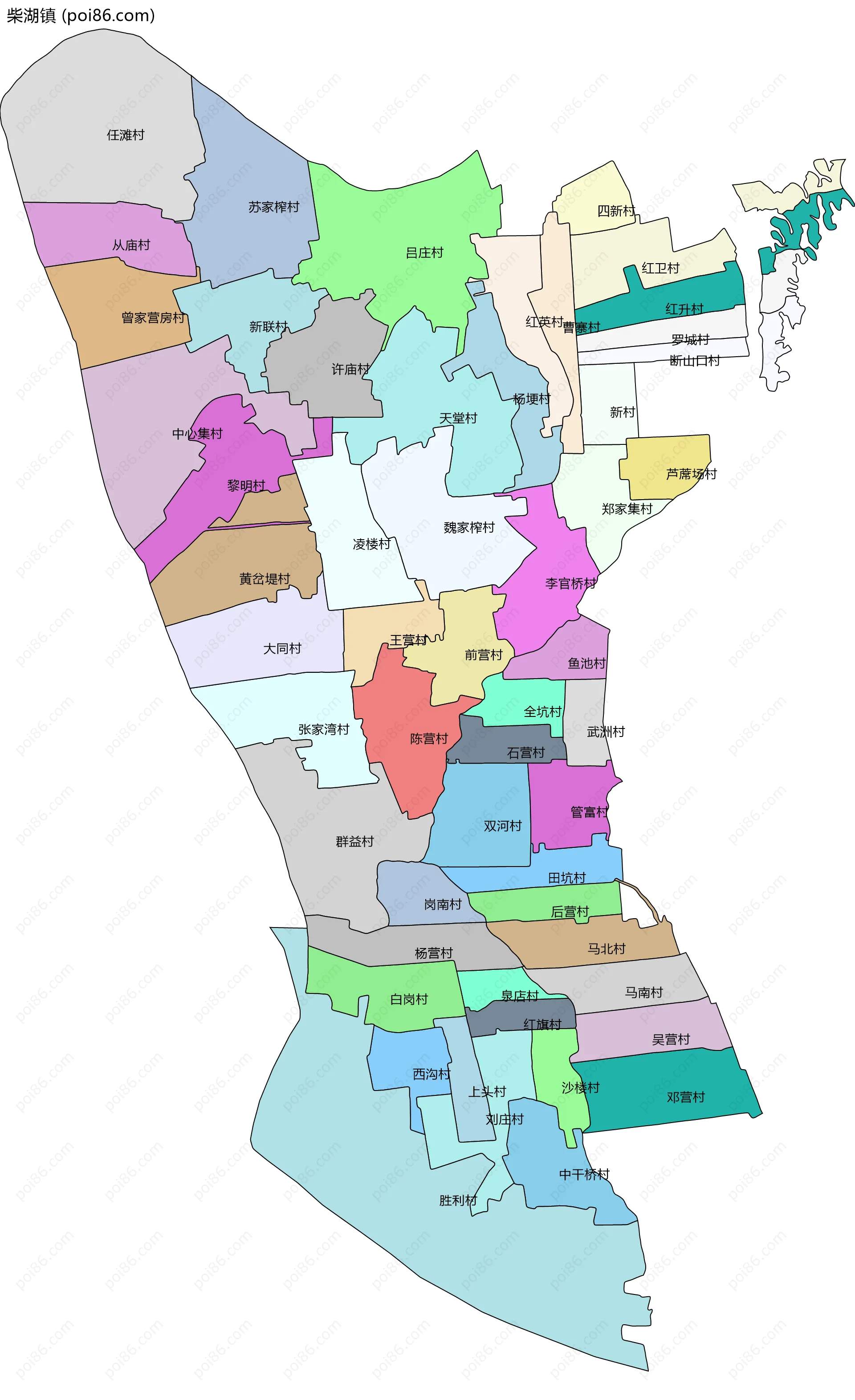 柴湖镇边界地图(五级行政区划)