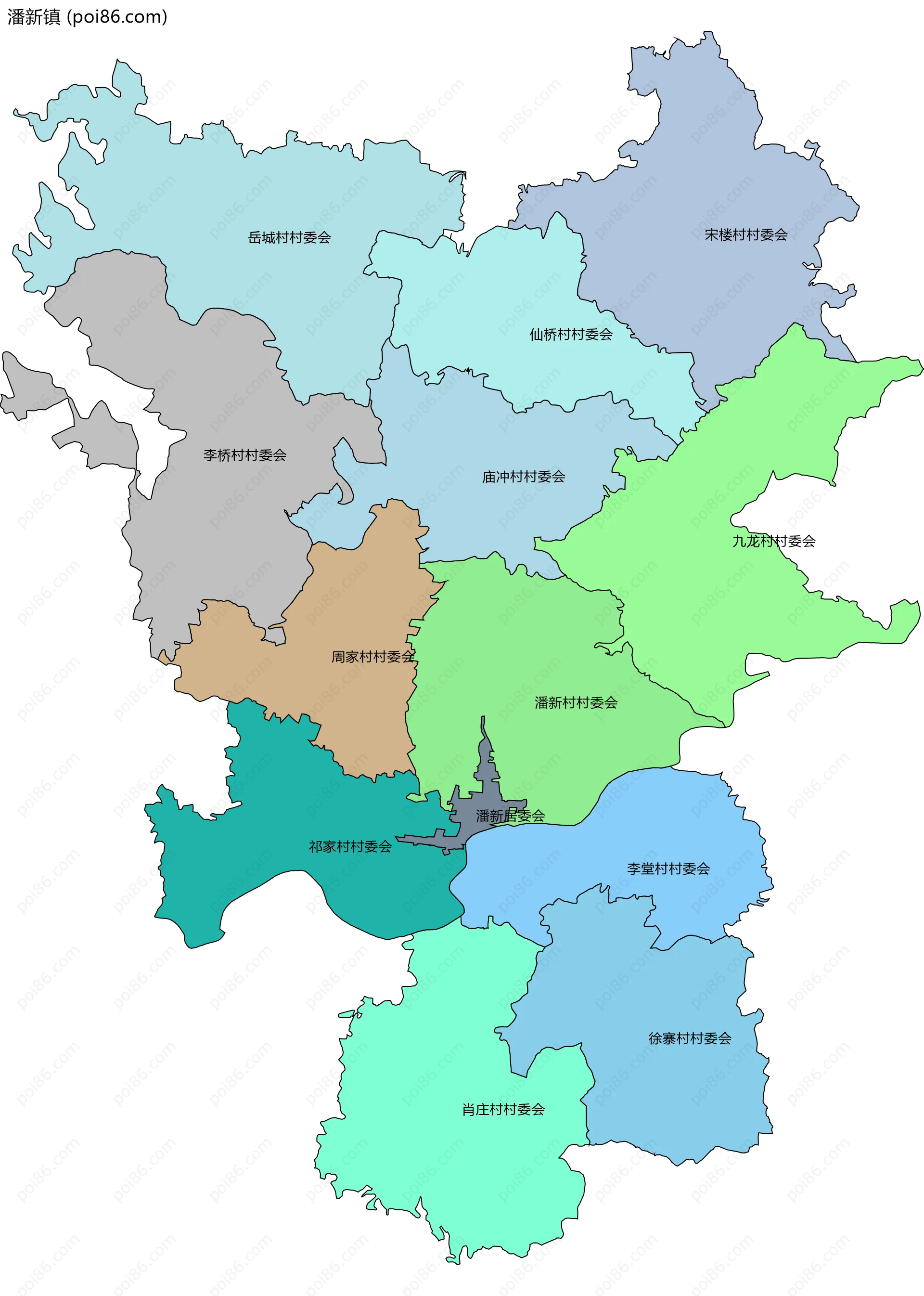 潘新镇边界地图(五级行政区划)