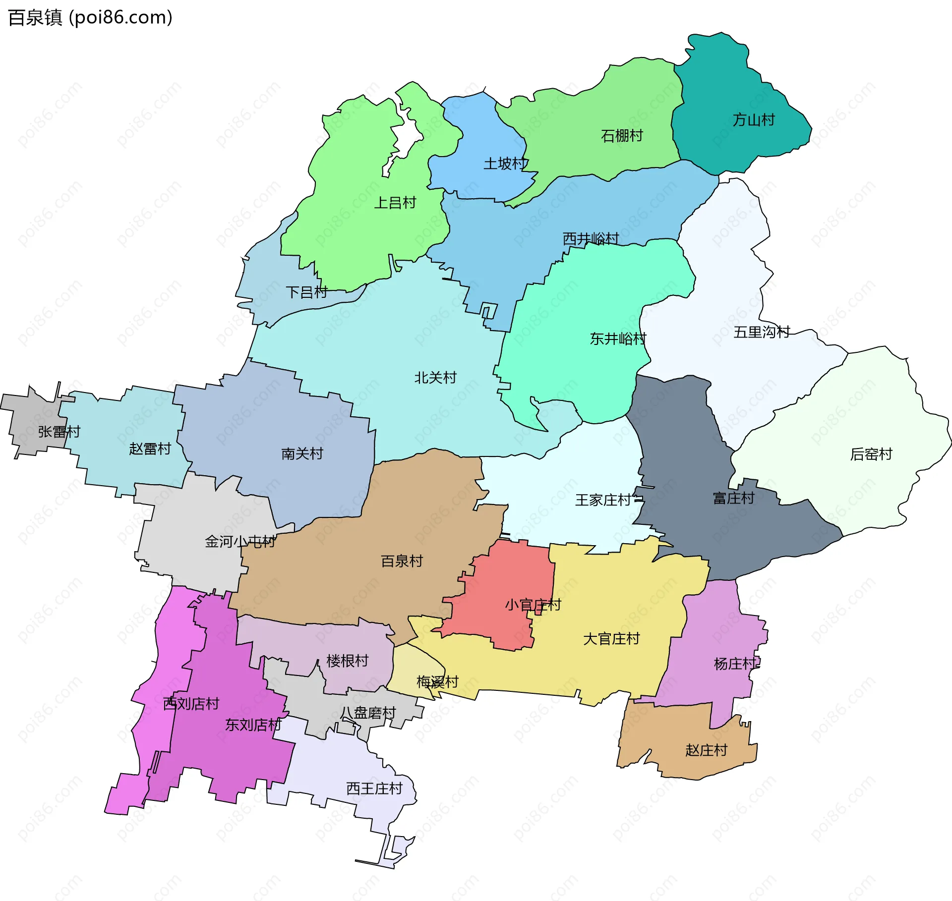 百泉镇边界地图(五级行政区划)