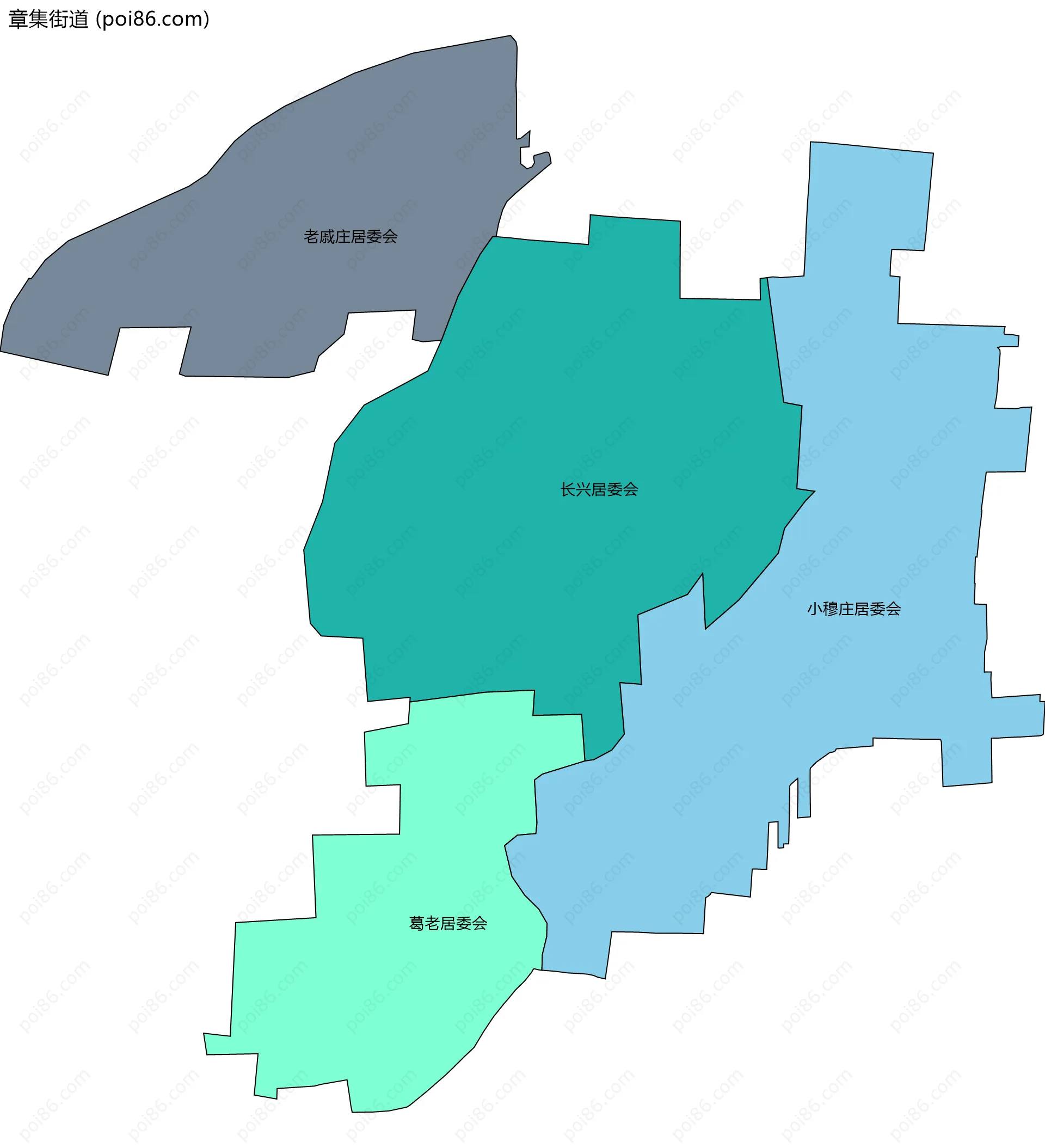 章集街道边界地图(五级行政区划)