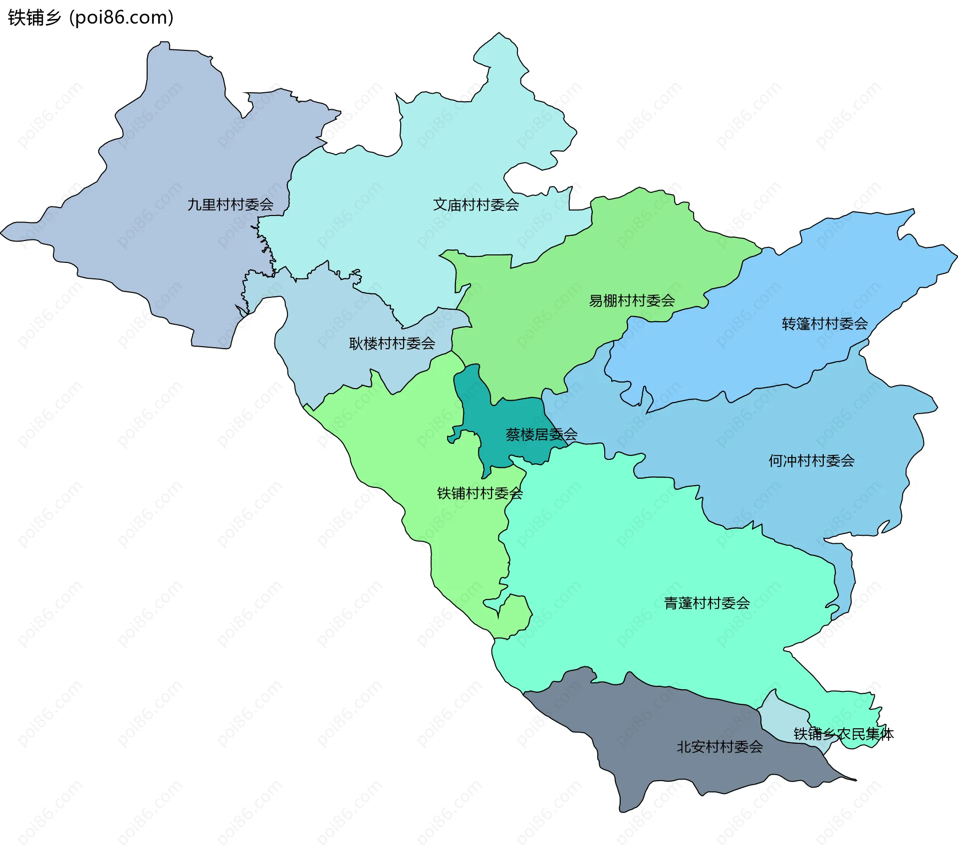 铁铺乡边界地图(五级行政区划)