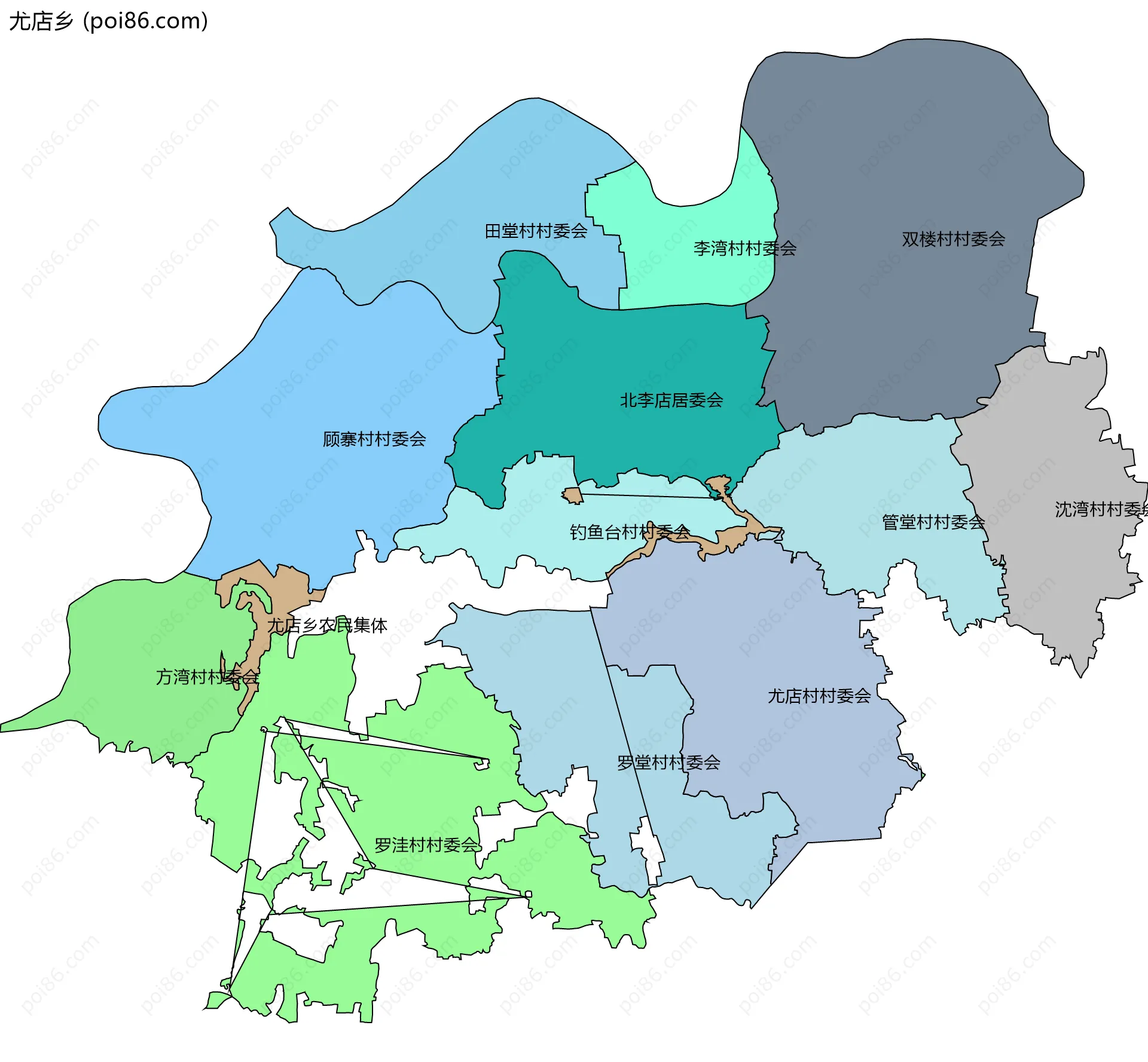 尤店乡边界地图(五级行政区划)