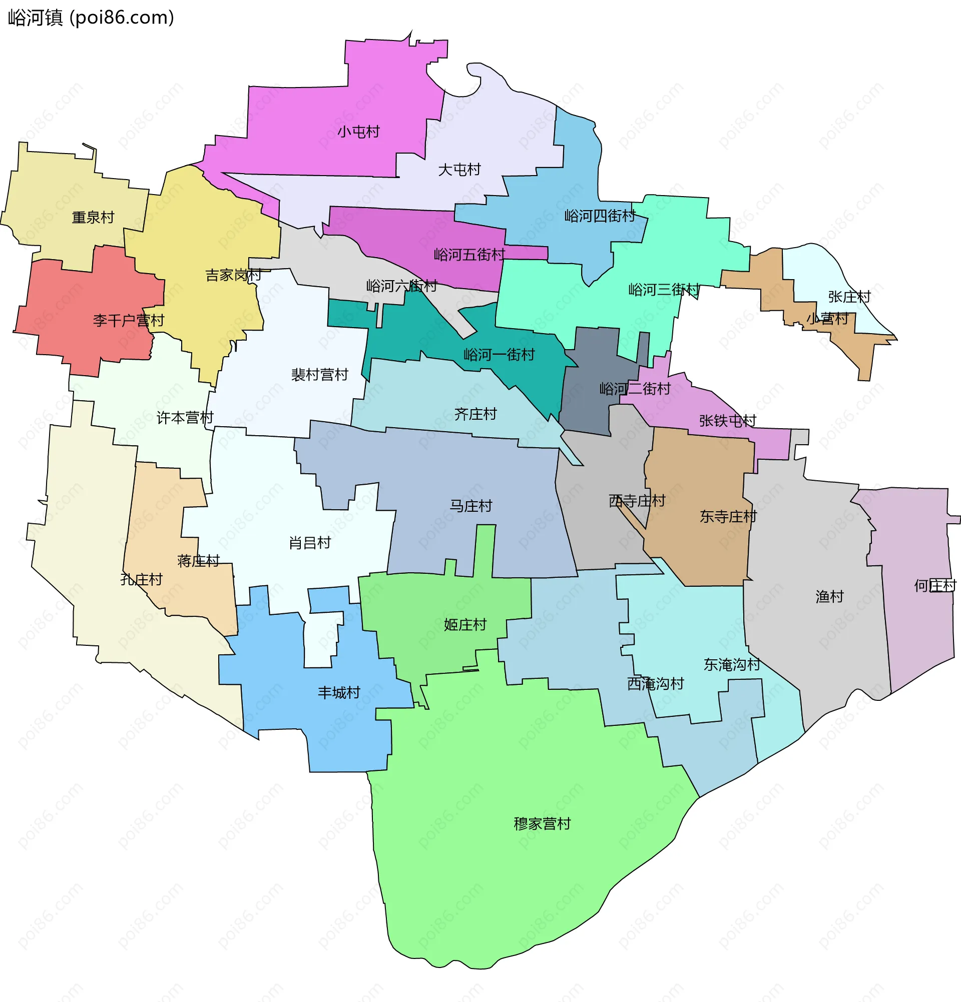 峪河镇边界地图(五级行政区划)