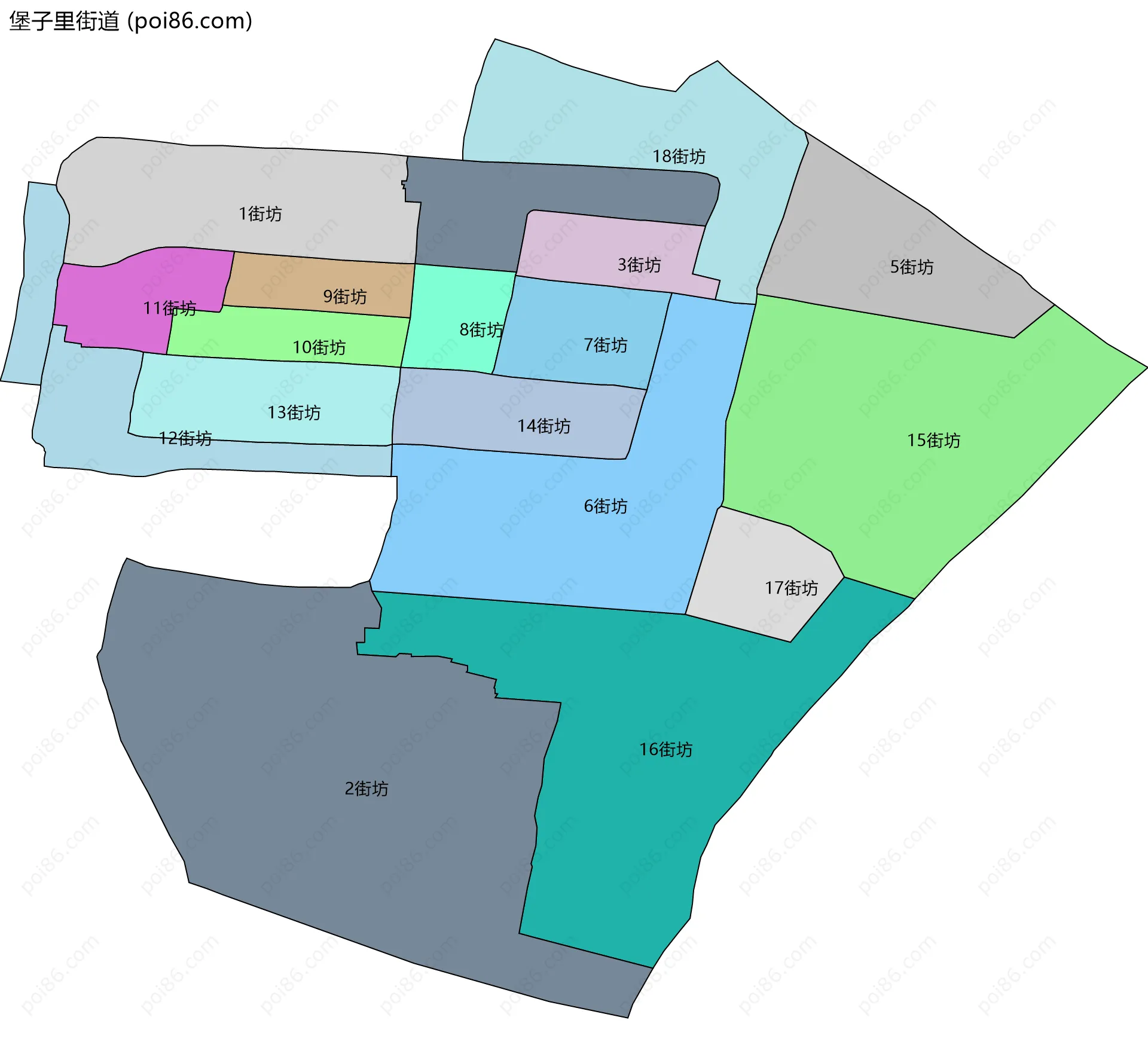 堡子里街道边界地图(五级行政区划)