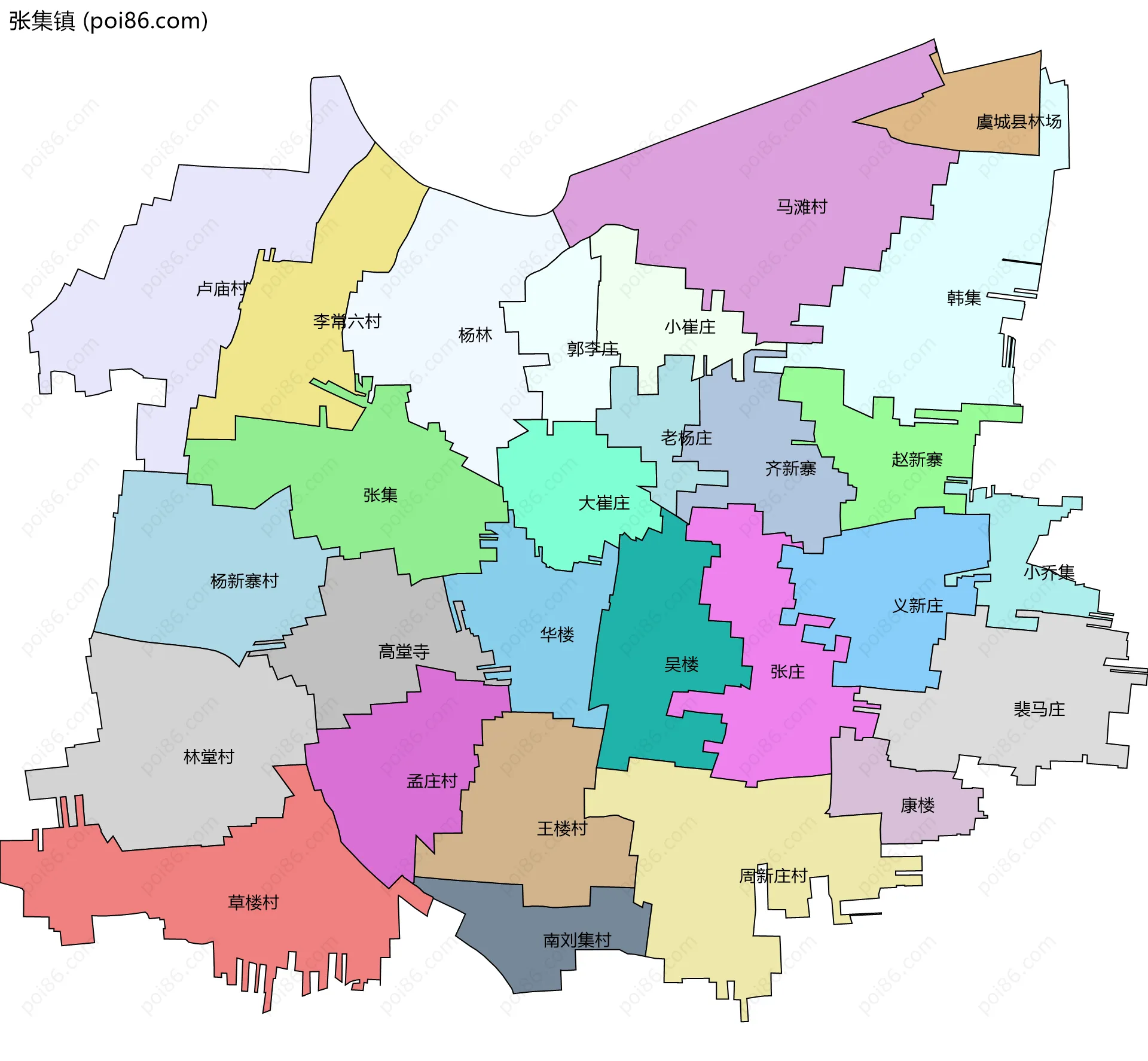 张集镇边界地图(五级行政区划)