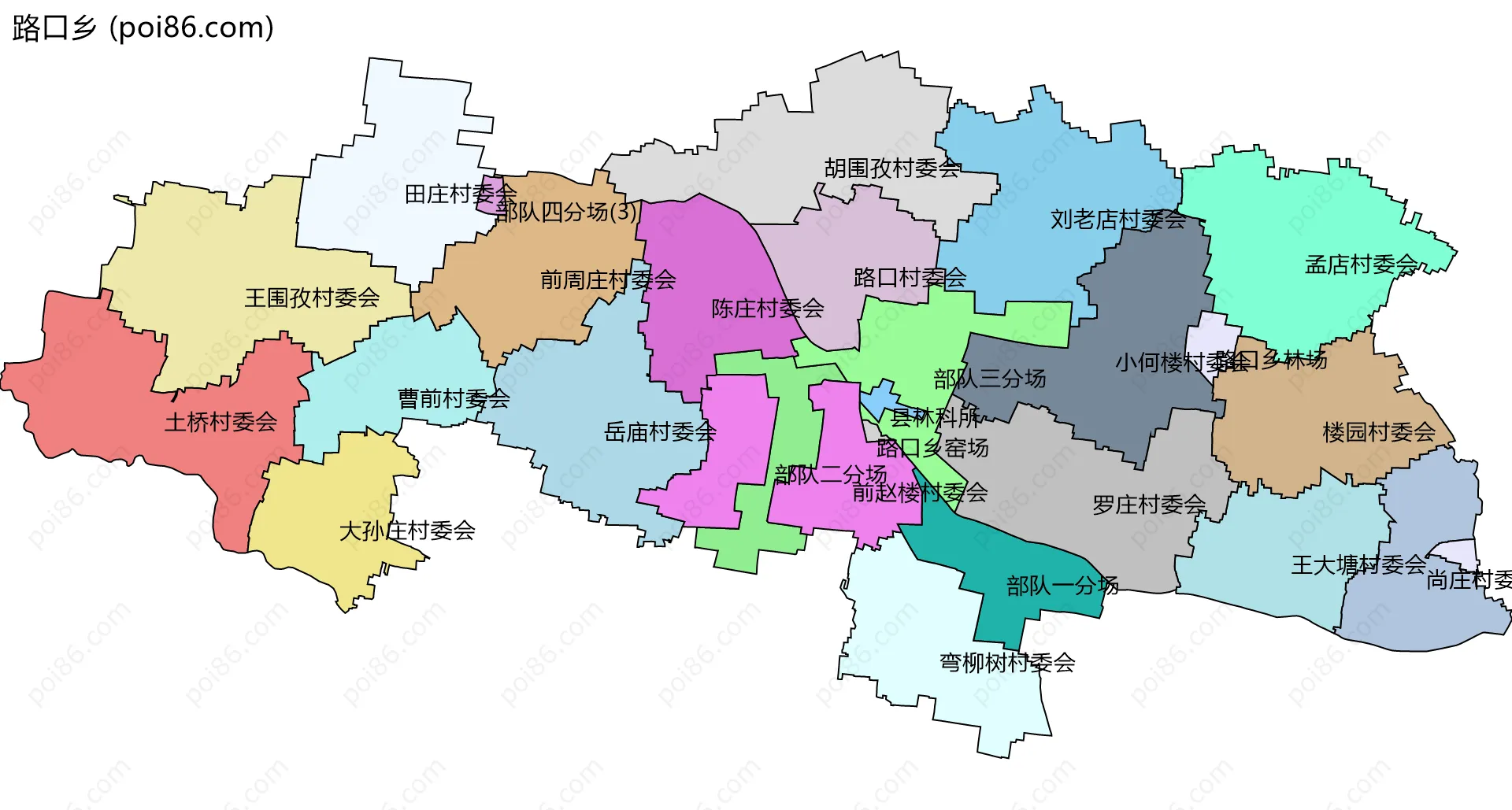 路口乡边界地图(五级行政区划)