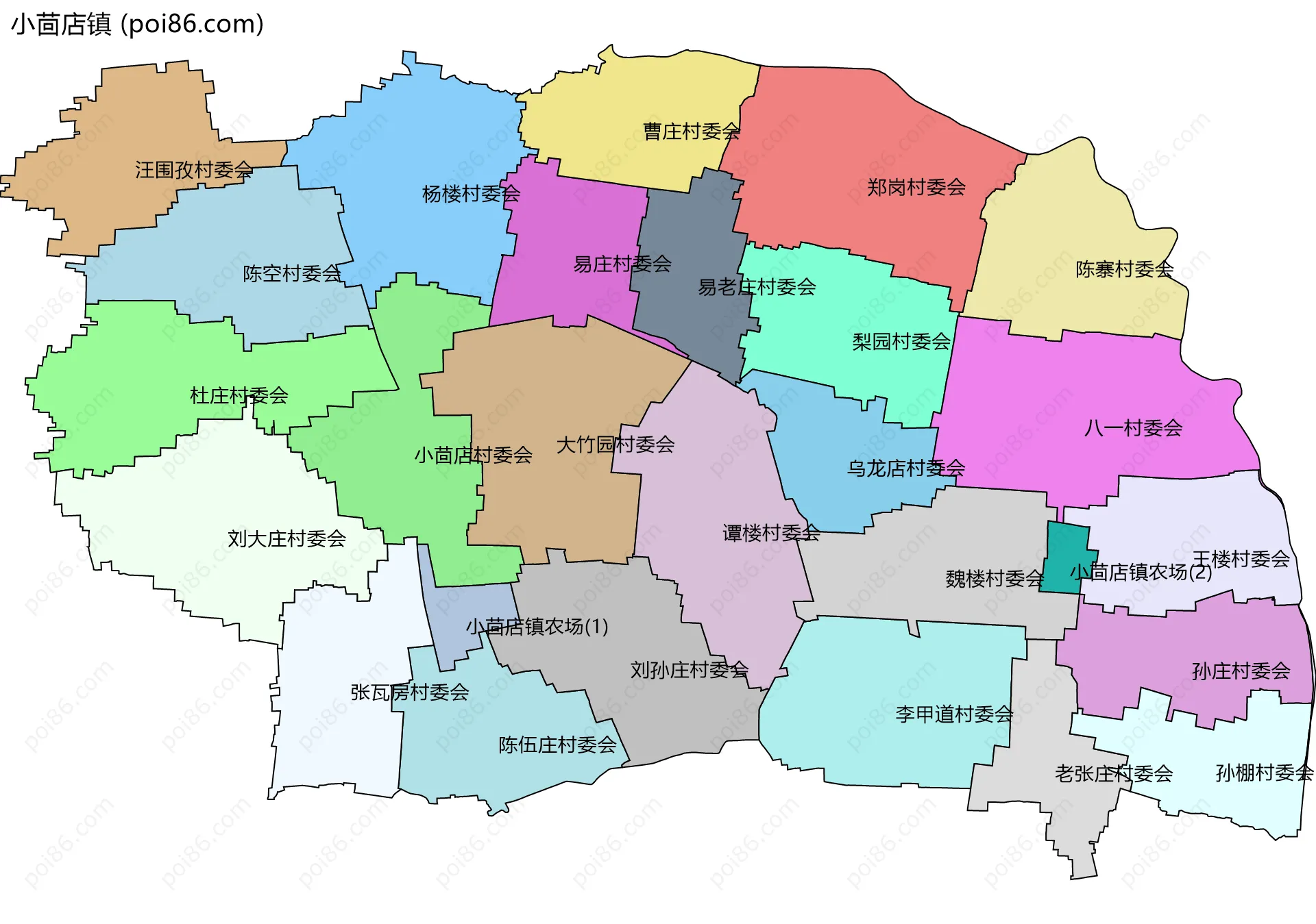 小茴店镇边界地图(五级行政区划)