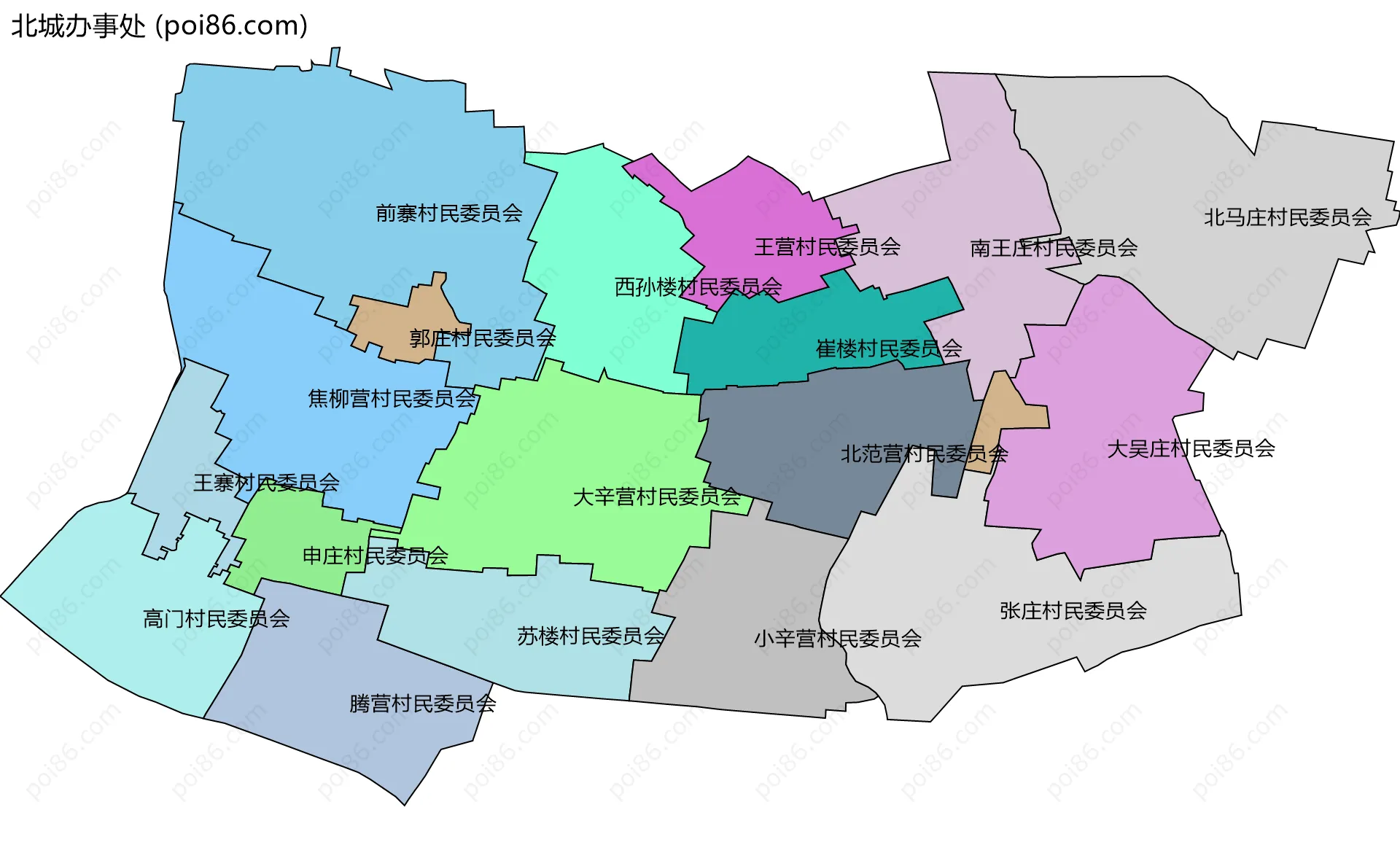 北城办事处边界地图(五级行政区划)