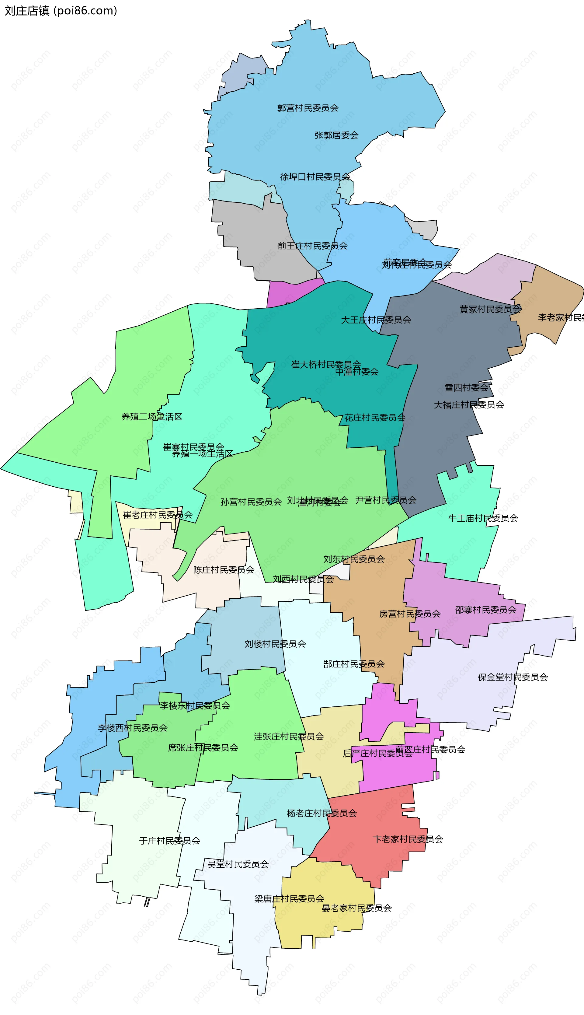 刘庄店镇边界地图(五级行政区划)