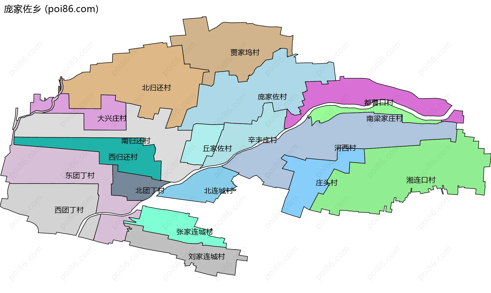 庞家佐乡边界地图(五级行政区划)