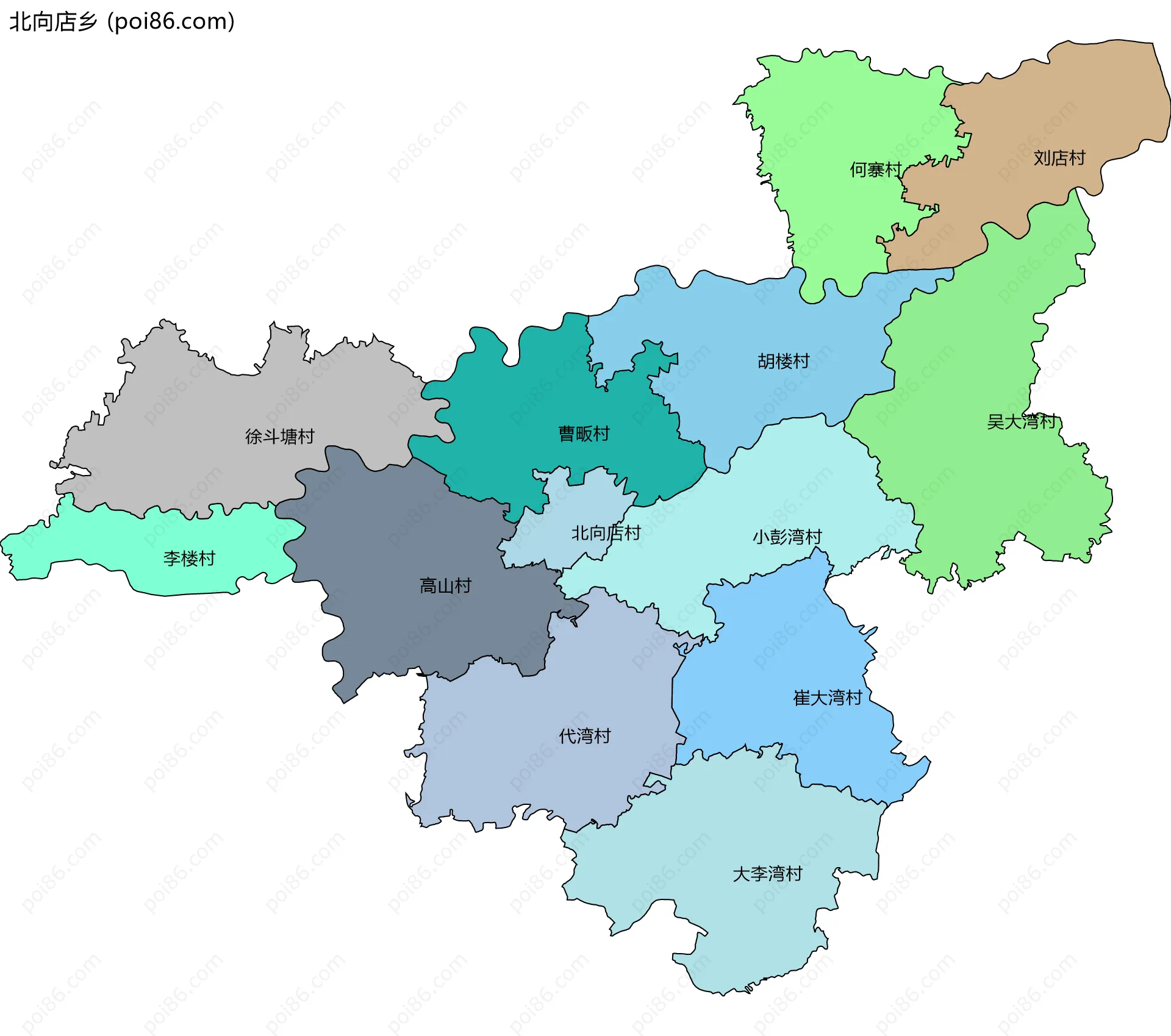 北向店乡边界地图(五级行政区划)