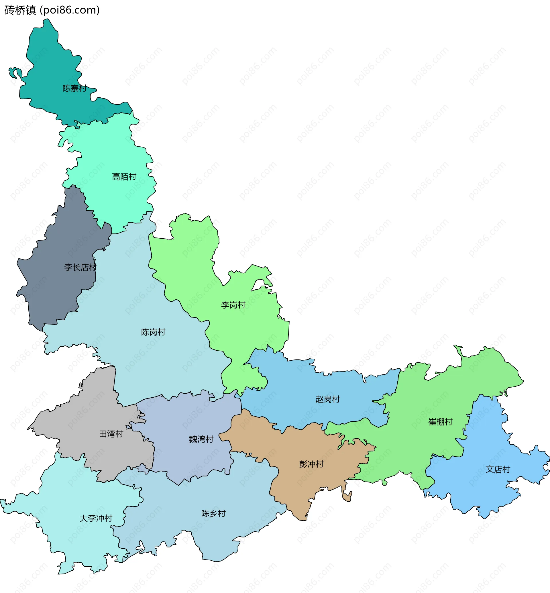 砖桥镇边界地图(五级行政区划)